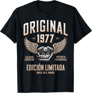 Original 1977 Spanish Birthday Motorcycle Cumpleaños Español T-Shirt - T-Shirt | Black