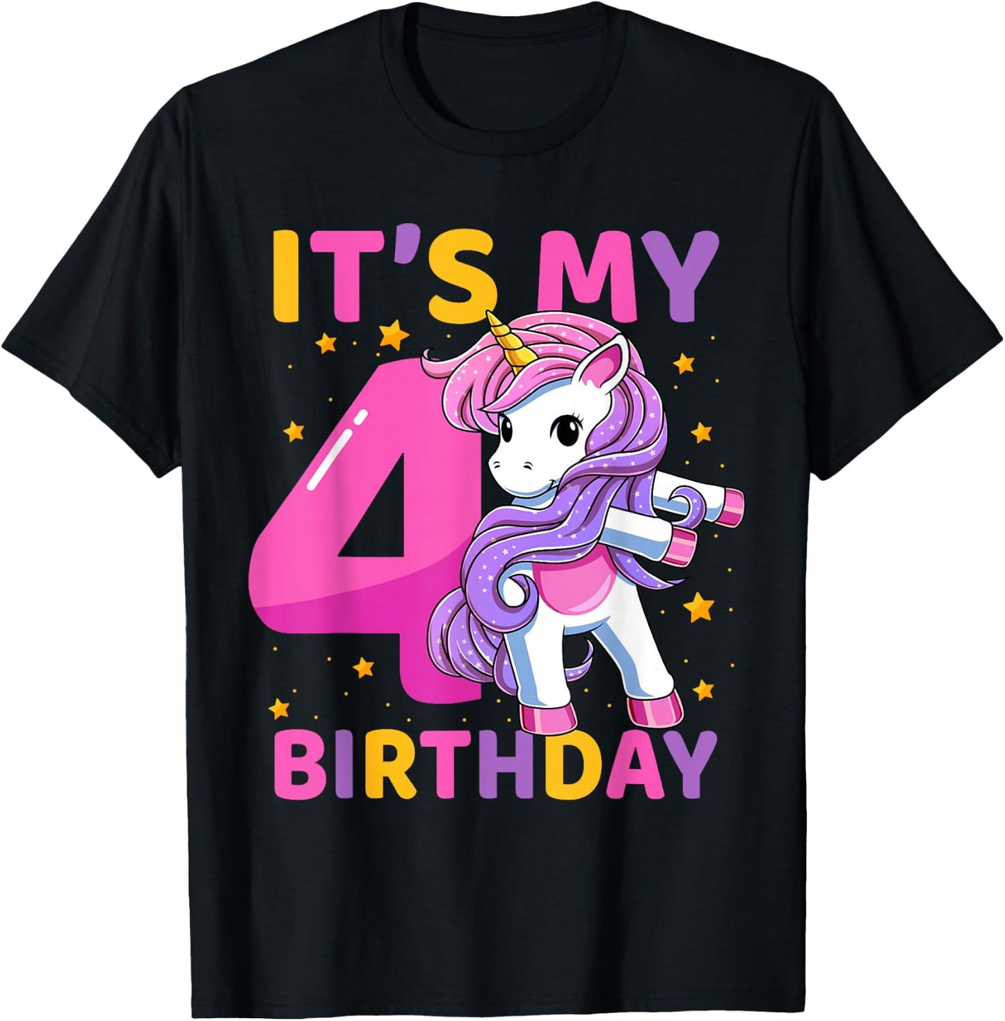 4 Years Old Unicorn Flossing 4th Birthday Party Girls Kids T-Shirt - T-Shirt | Black