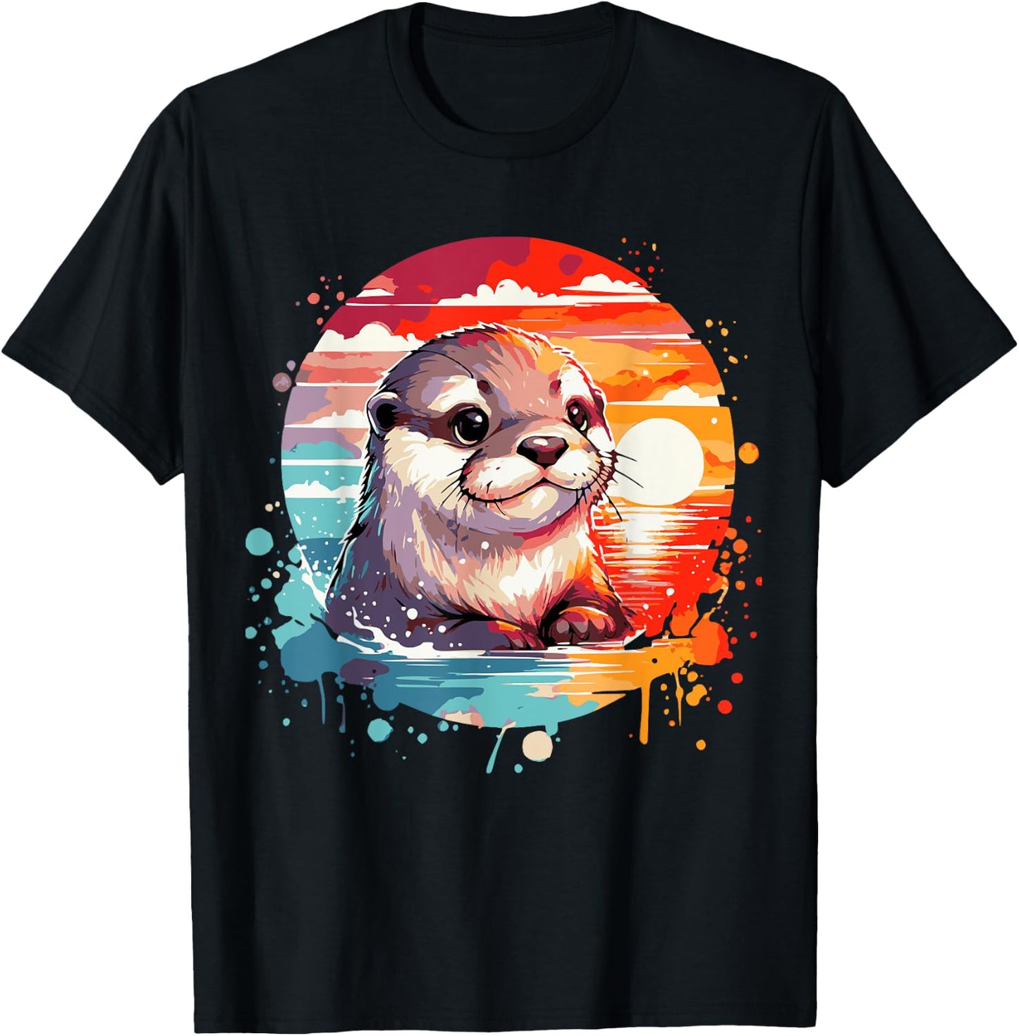 Cute Otter Spirit Animal River Otter Colorful Sunset T-Shirt - T-Shirt | Black