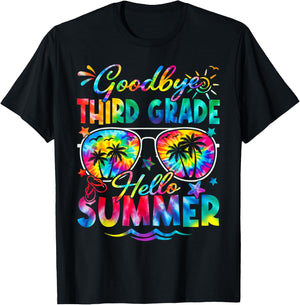 Last Day of School Goodbye Third Grade Hello Summer Tie Dye T-Shirt - T-Shirt | Black