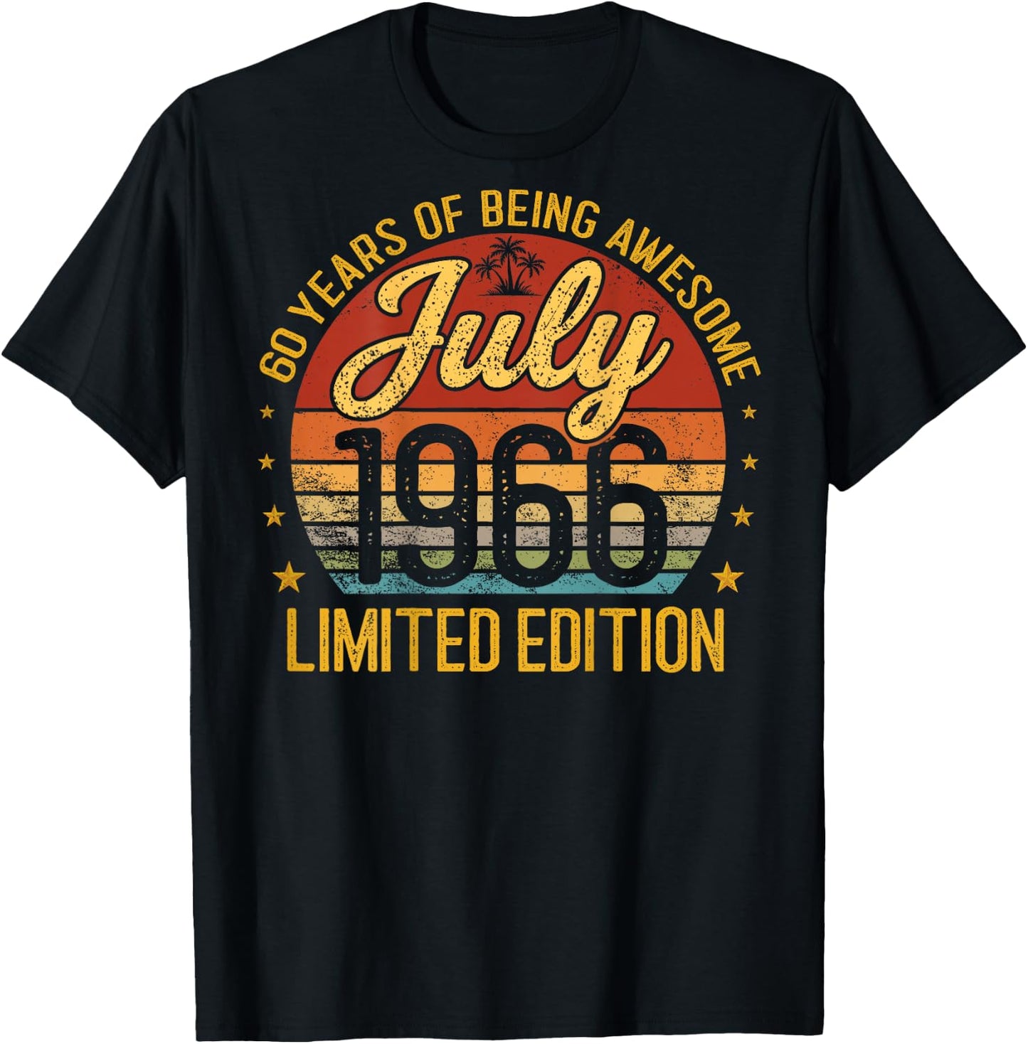 (ON Back) Retro Vintage July 1966 60-Year-Old 60th Birthday T-Shirt - T-Shirt | Black