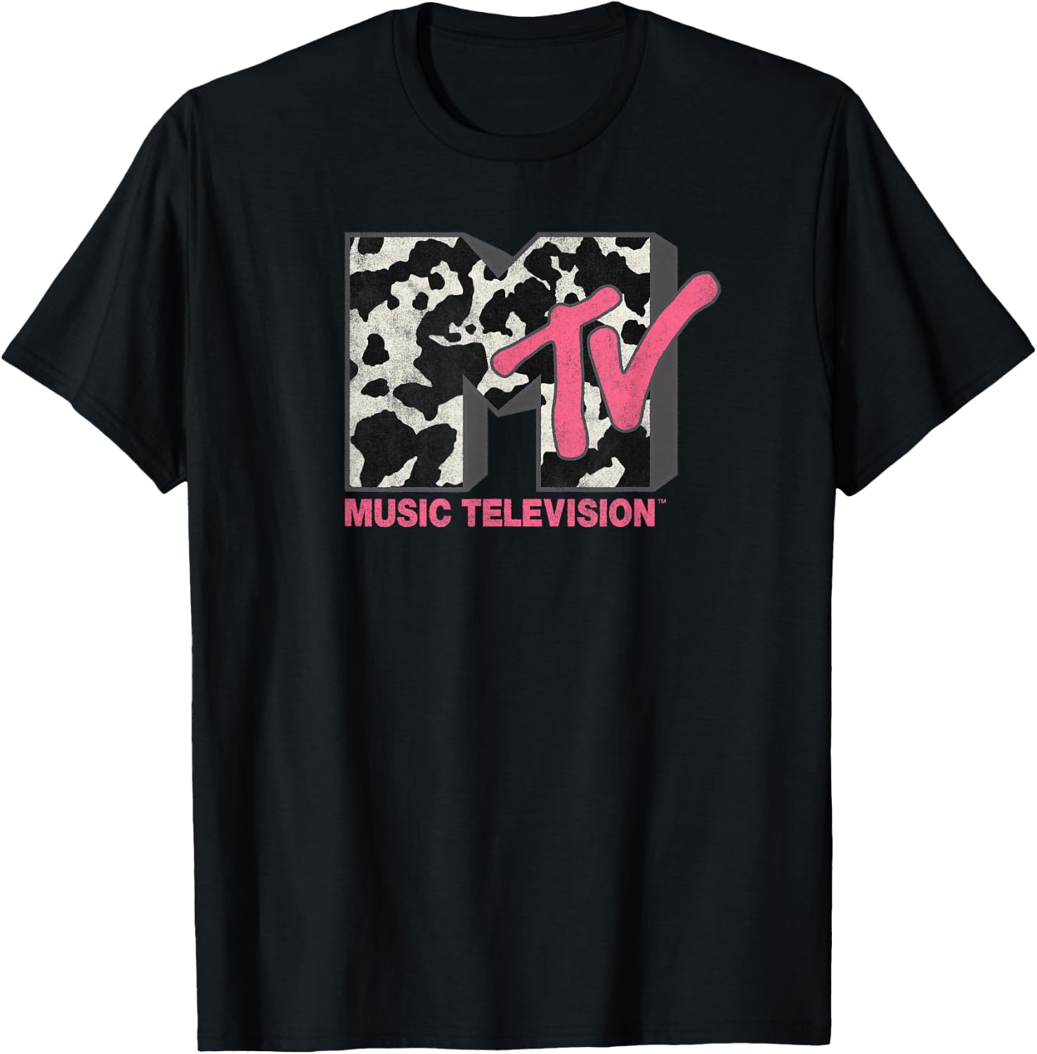 MTV Music Television Cow Print Pattern Classic Logo T-Shirt - T-Shirt | Black