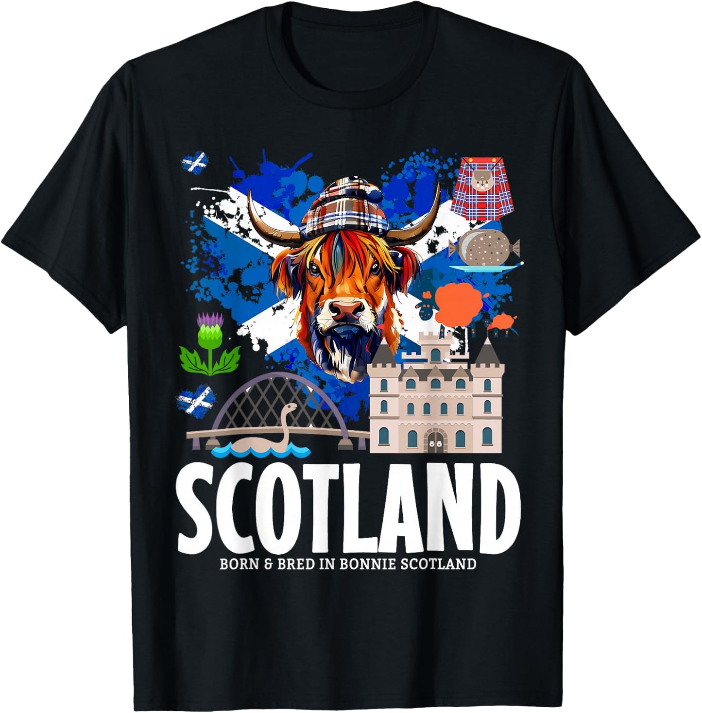 Scottish Flag Idea & Scotland Flag Highland Cow T-Shirt - T-Shirt | Black
