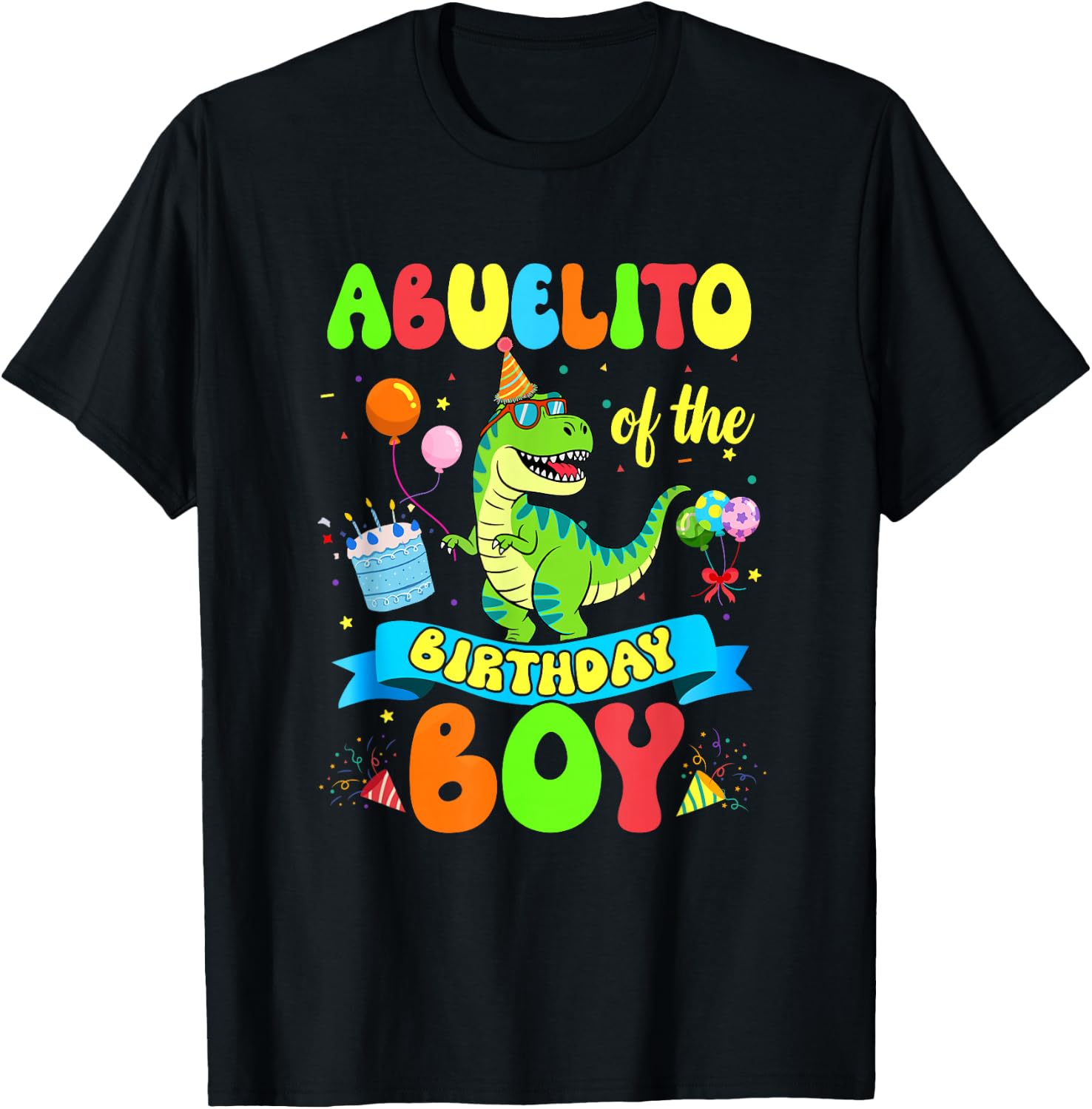 Abuelito of The Birthday Boy Trex Dinosaur Birthday Family T-Shirt - T-Shirt | Black