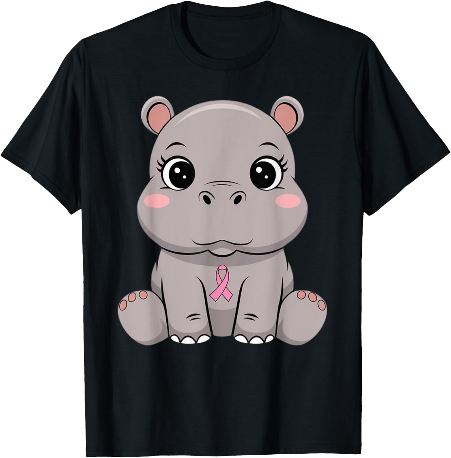 Ruban rose hippopotame espoir T-Shirt - T-Shirt | Black