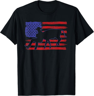 Chute Dogging Steer Wrestling Rodeo Cowboy Event USA Flag T-Shirt - T-Shirt | Black