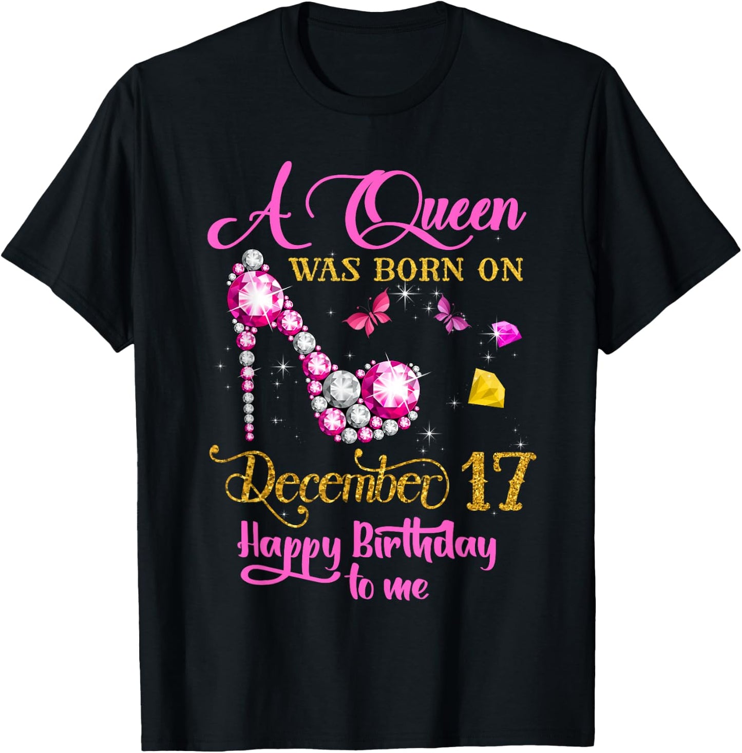 A Queen Was Born on December 17, 17th December Birthday T-Shirt - T-Shirt | Black