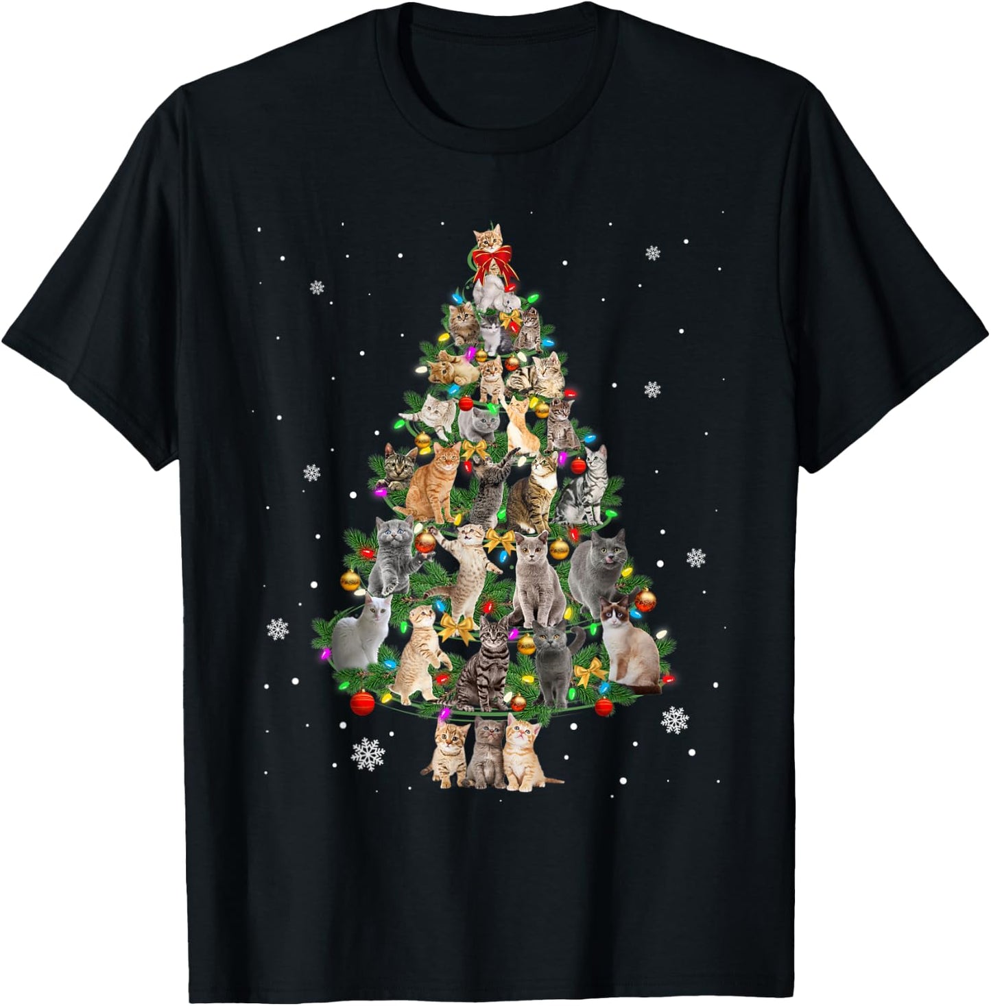 Cat Christmas Cats Tree Lights Funny Gift T-Shirt - T-Shirt | Black