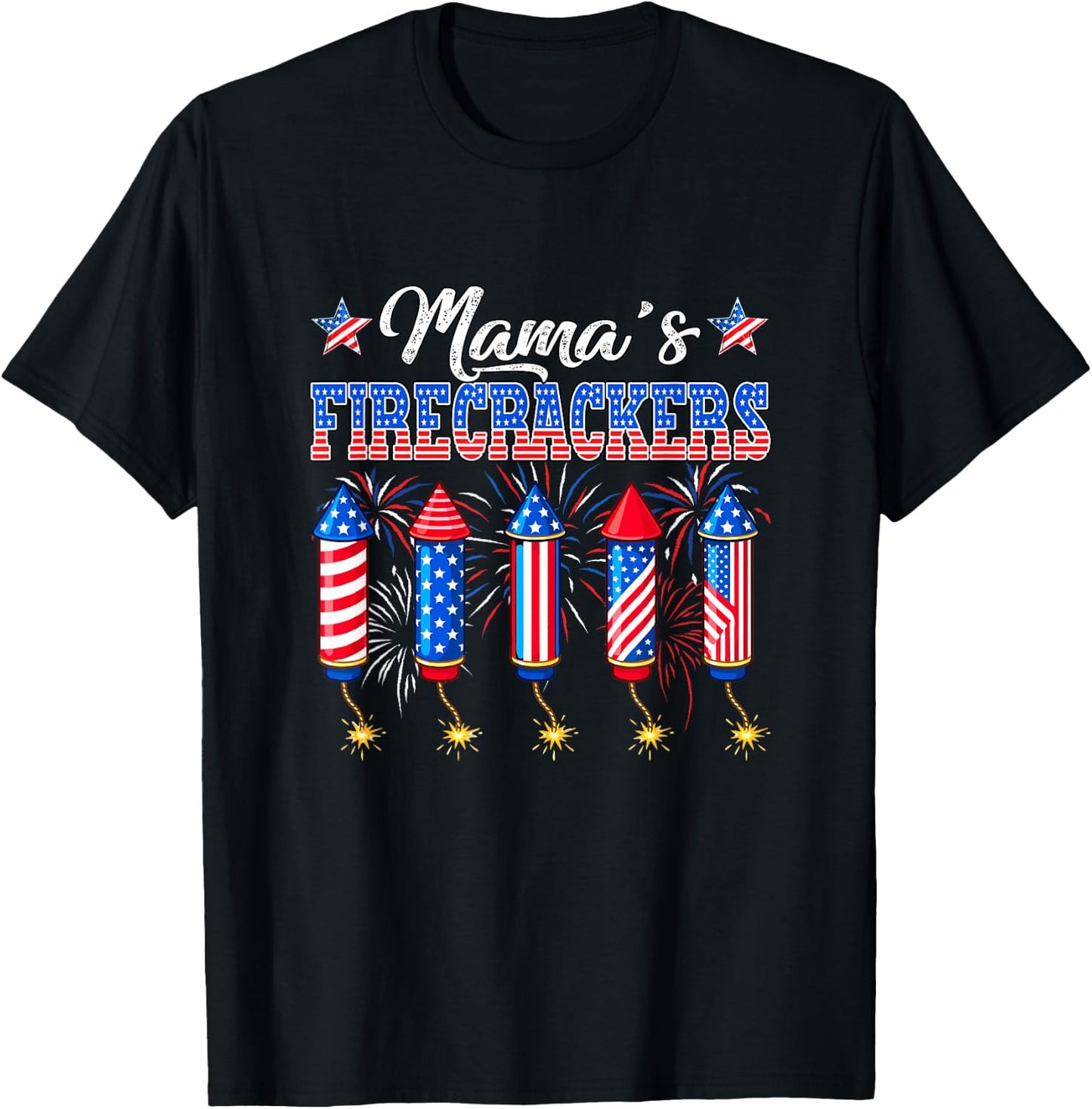 Mama's Firecrackers 4th of July US Flag Fireworks Patriotic T-Shirt - T-Shirt | Black