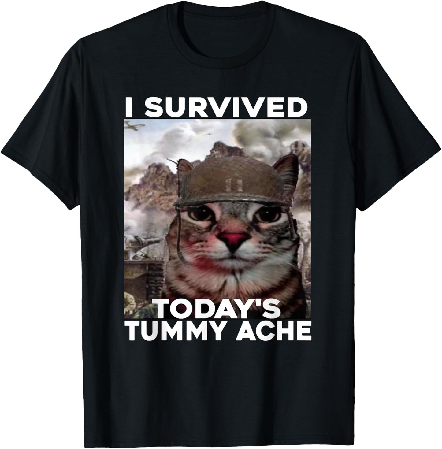 I Survived Today's Tummy Ache cat T-Shirt - T-Shirt | Black