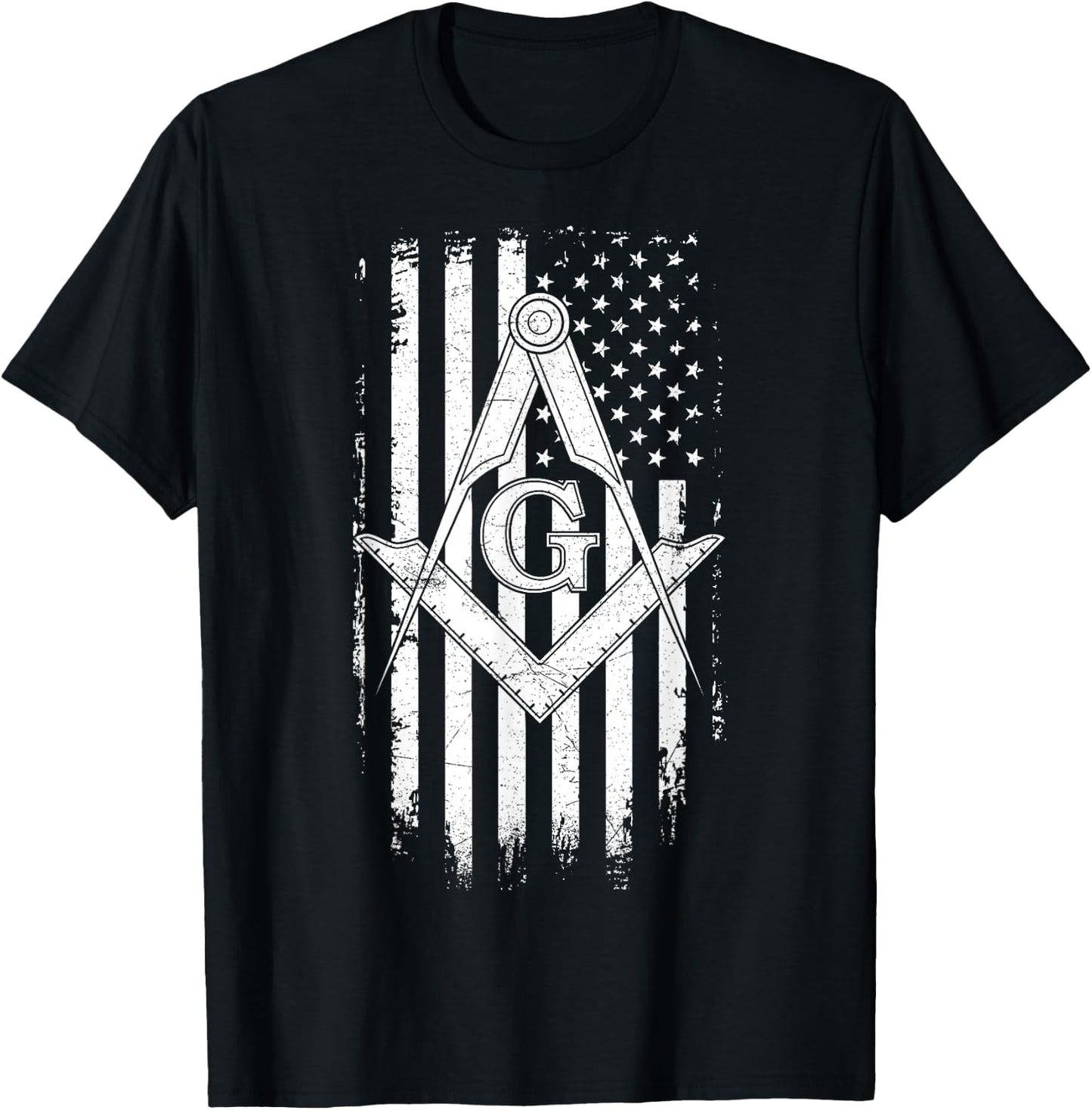 Masonic American Flag Square and Compass - Freemason T-Shirt - T-Shirt | Black