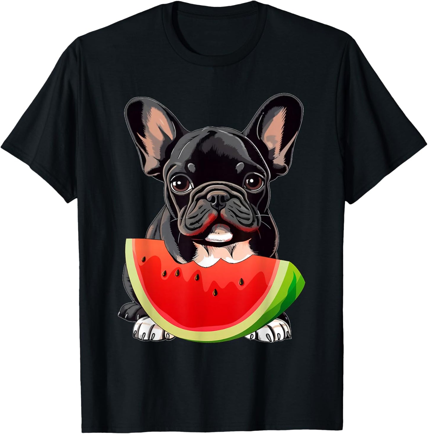 Funny French Bulldog Dog & Watermelon Slice Summer Vacation T-Shirt - T-Shirt | Black