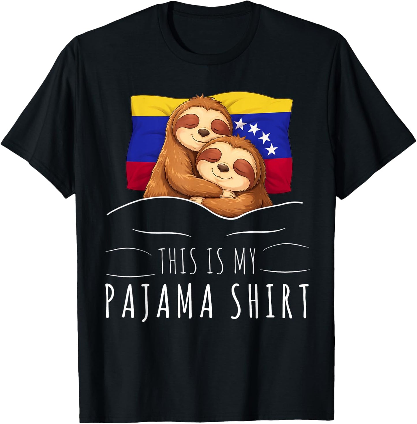 Venezuelan Flag Pajama Sleeping Sloth Sleepover Venezuela T-Shirt - T-Shirt | Black