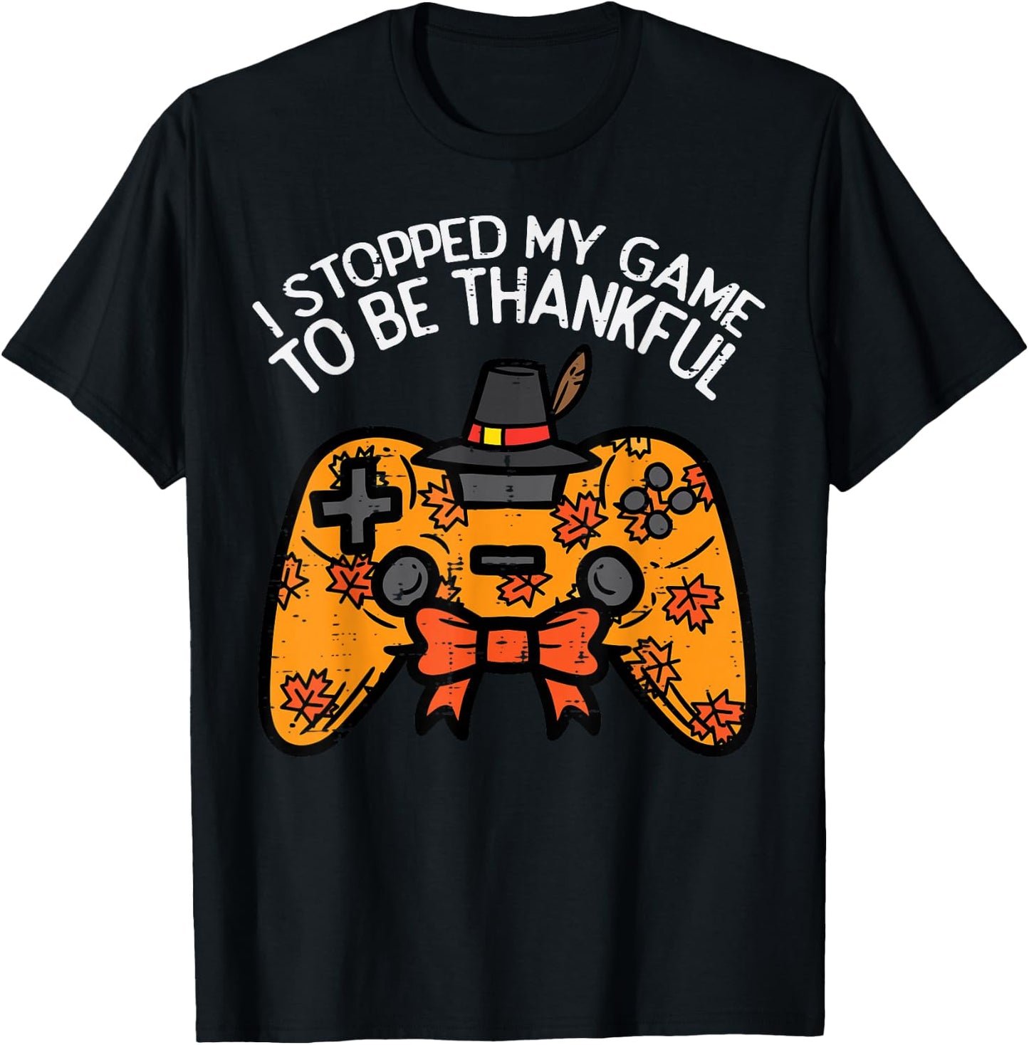 Stopped My Game Be Thankful Thanksgiving Gamer Boys Kids Men T-Shirt - T-Shirt | Black