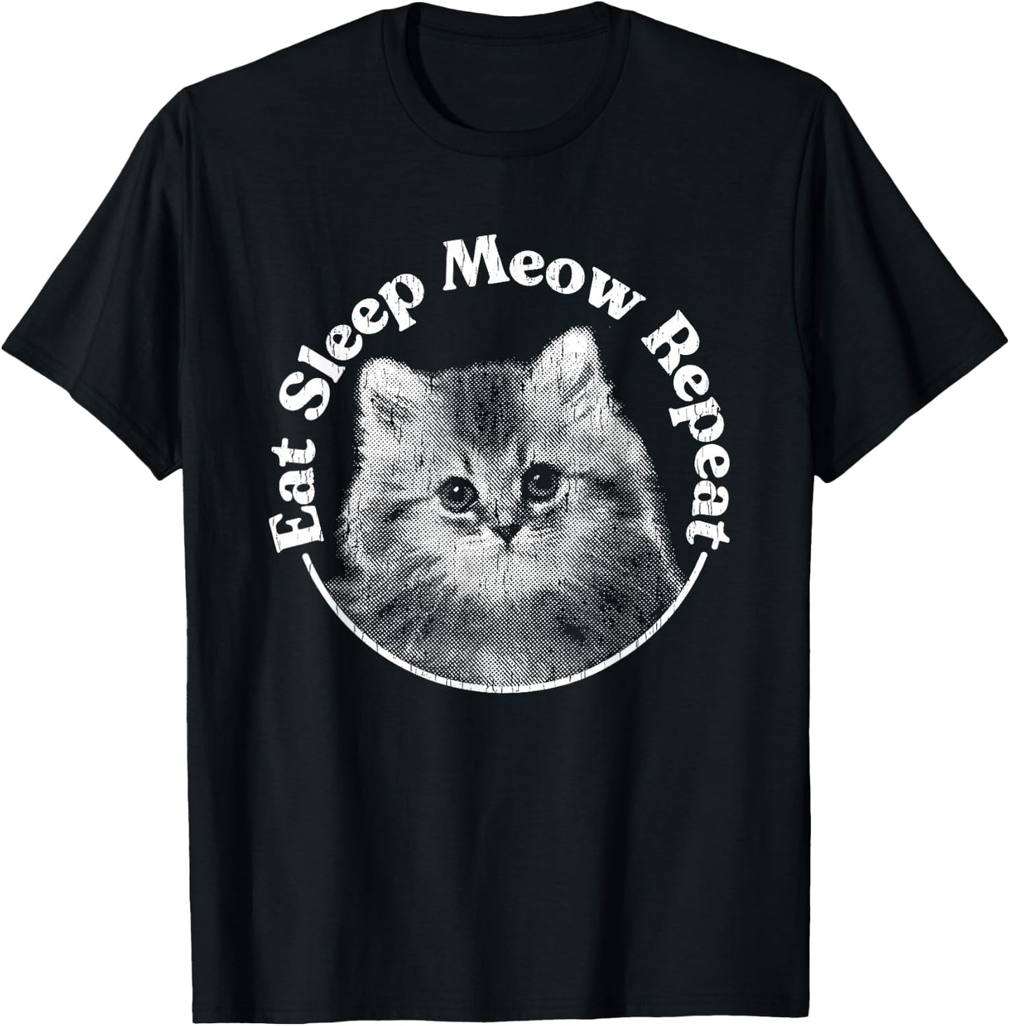 Eat Sleep Meow Repeat T-Shirt - T-Shirt | Black