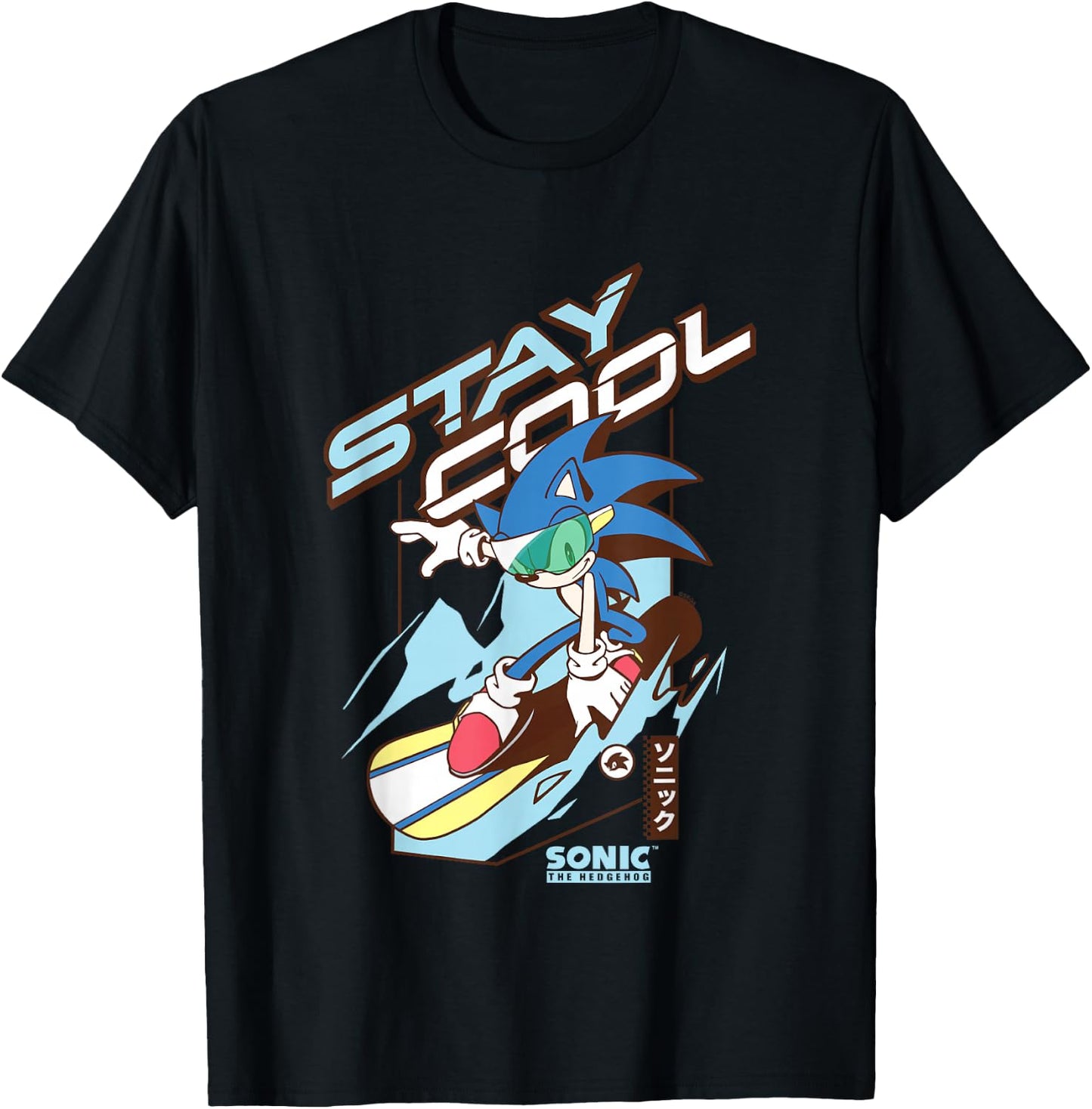 Sonic The Hedgehog Stay Cool Snowboarding Logo T-Shirt - T-Shirt | Black