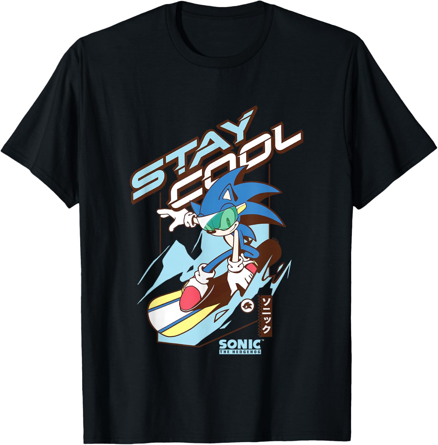 Sonic The Hedgehog Stay Cool Snowboarding Logo T-Shirt - T-Shirt | Black
