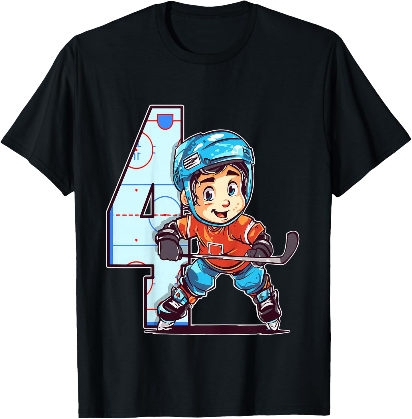 Eishockey Geburtstag - 4 Jahre alter Junge - 4. Geburtstag T-Shirt - T-Shirt | Black