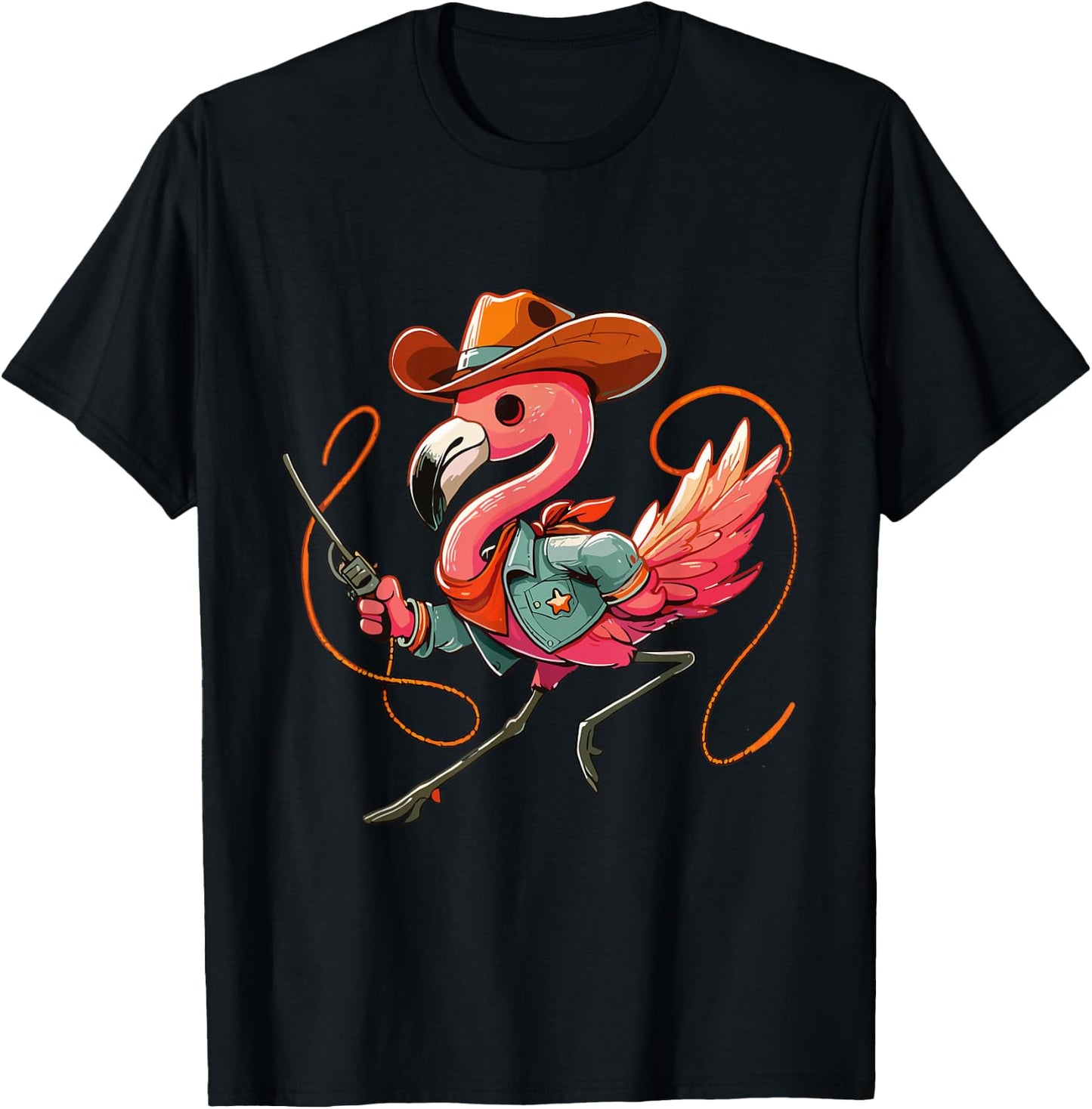 Western Rodeo Cowboy Outfit Hat Flamingo Texas Animals T-Shirt - T-Shirt | Black