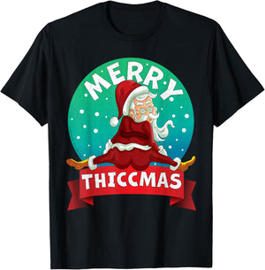 Merry Thiccmas Santa Claus Thicc Xmas Christmas Party Pajama T-Shirt - T-Shirt | Black