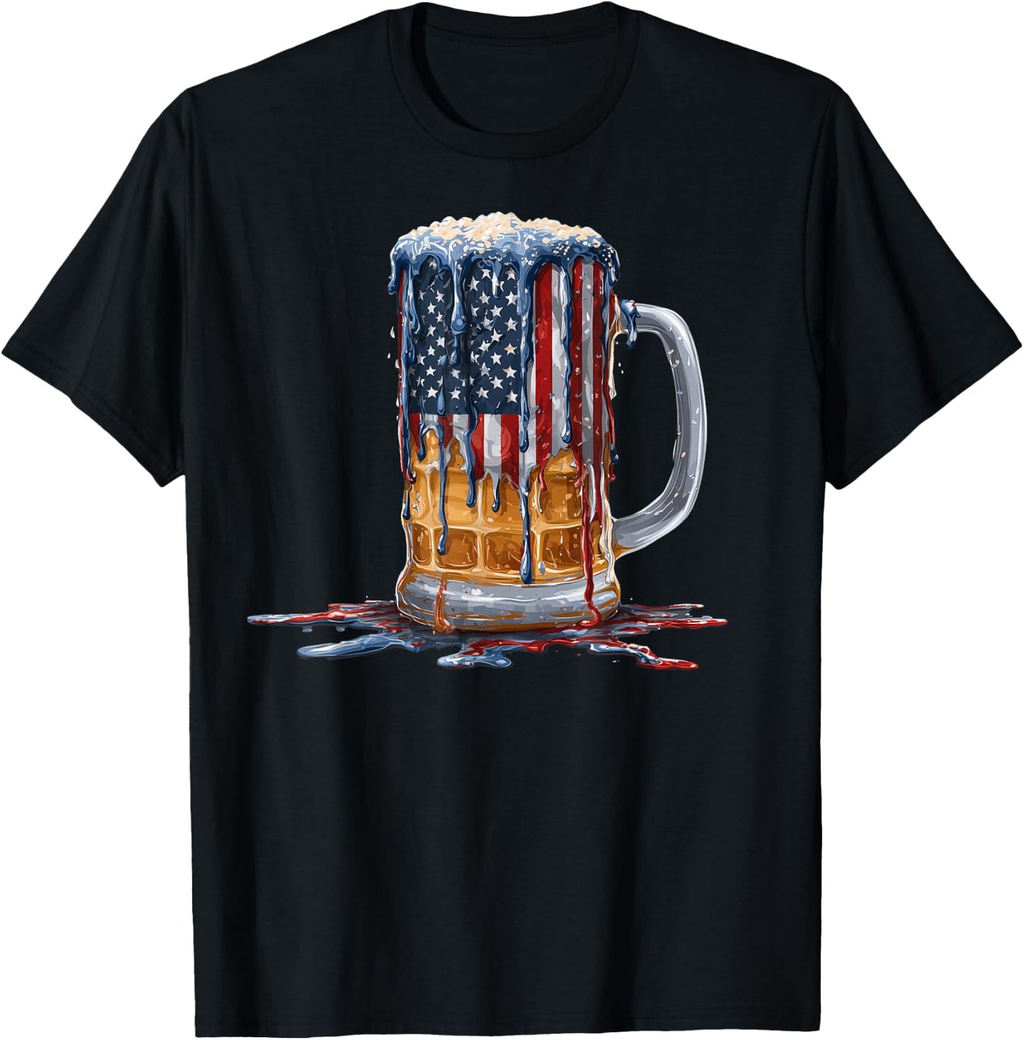 Beer Drinker Drinking American Flag USA Drip Graffiti Lover T-Shirt - T-Shirt | Black