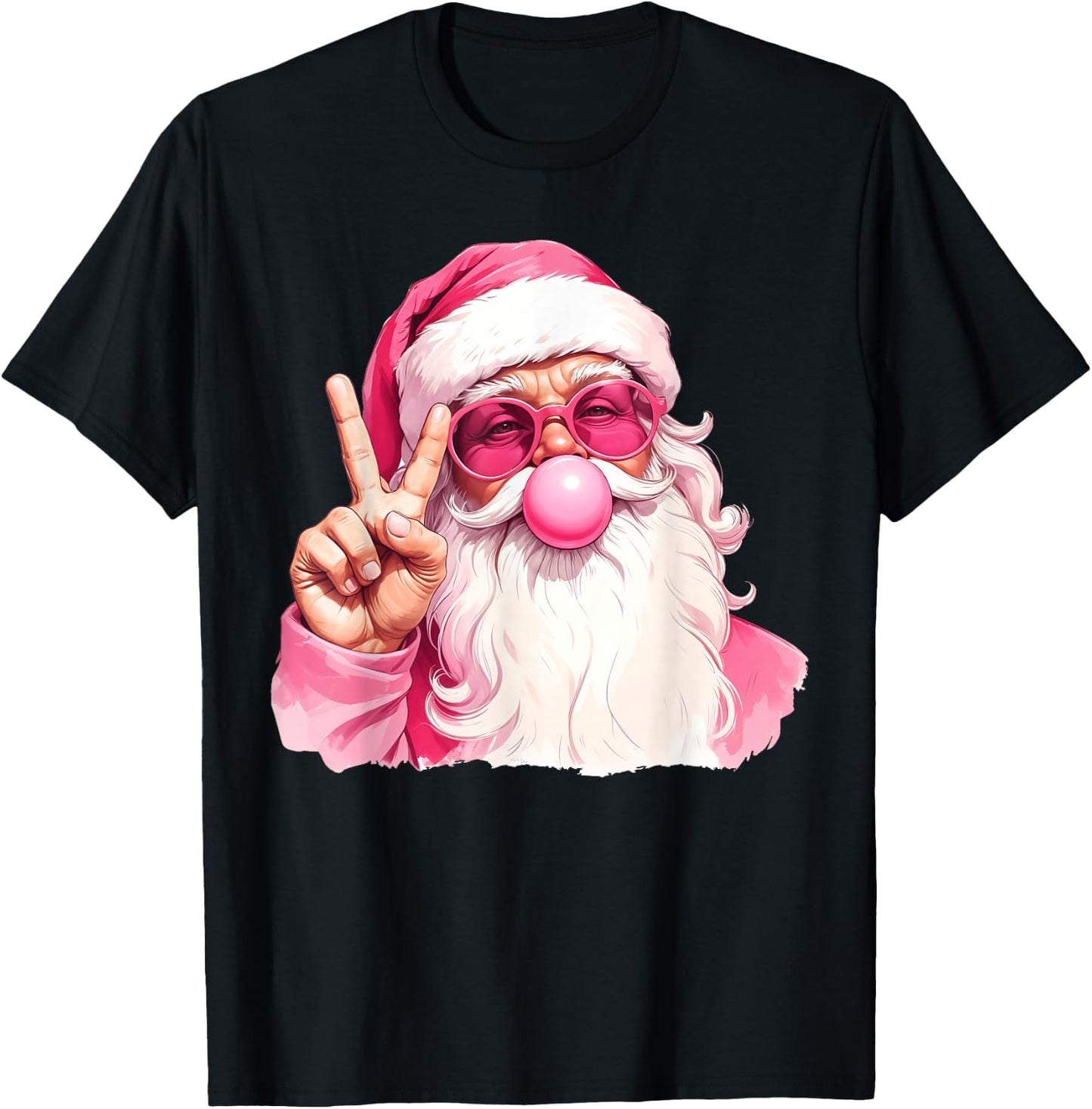 Vintage Retro Santa Christmas Bubble Gum Pink Sunglasses T-Shirt - T-Shirt | Black