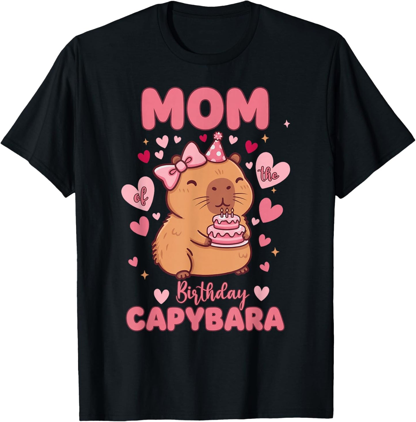 Mom of The Birthday Capybara Kawaii Birthday Girl Matching T-Shirt - T-Shirt | Black