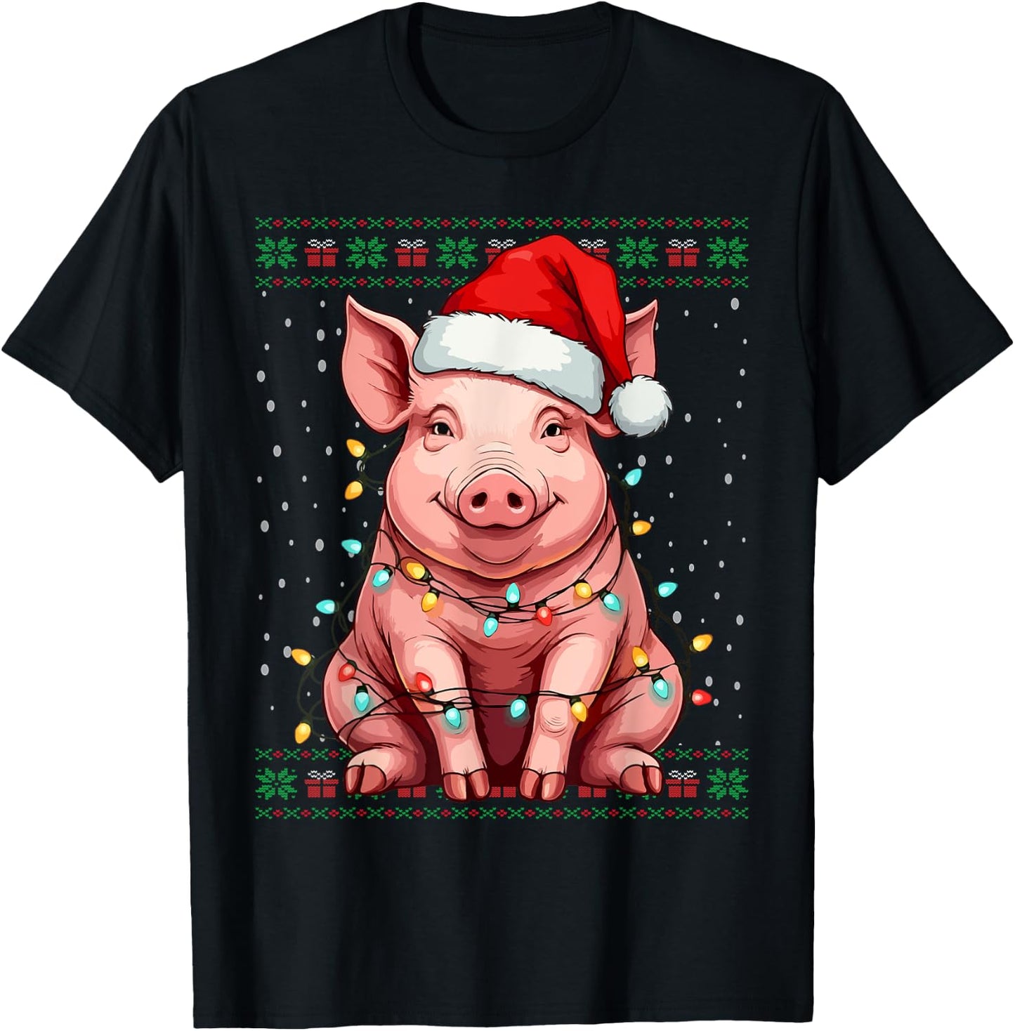 Ugly Santa Pig Christmas Sweater , Black, S T-Shirt - T-Shirt | Black