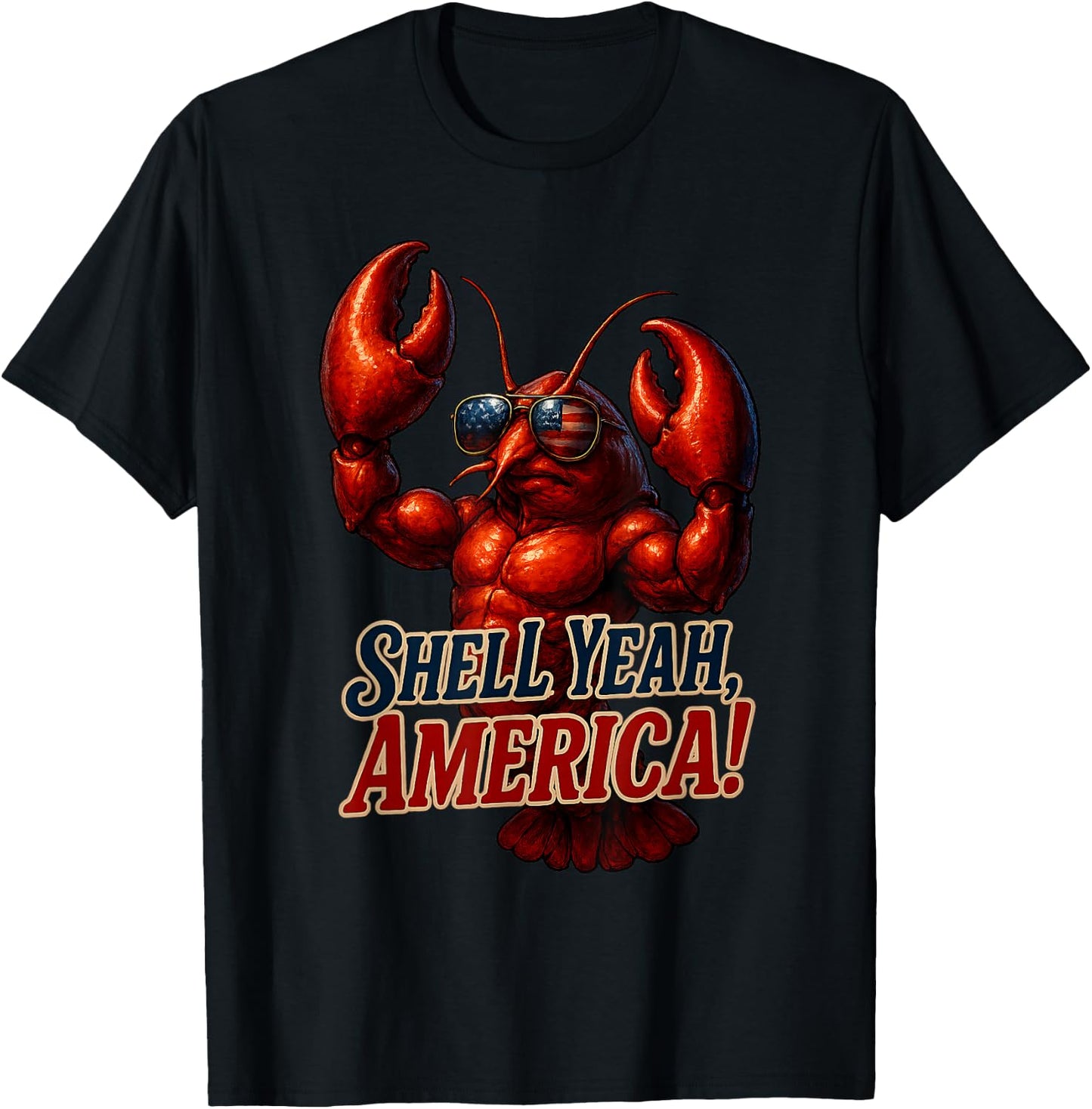 Crab Patriotic Lobster USA Shell Yeah America 4th of July T-Shirt - T-Shirt | Black