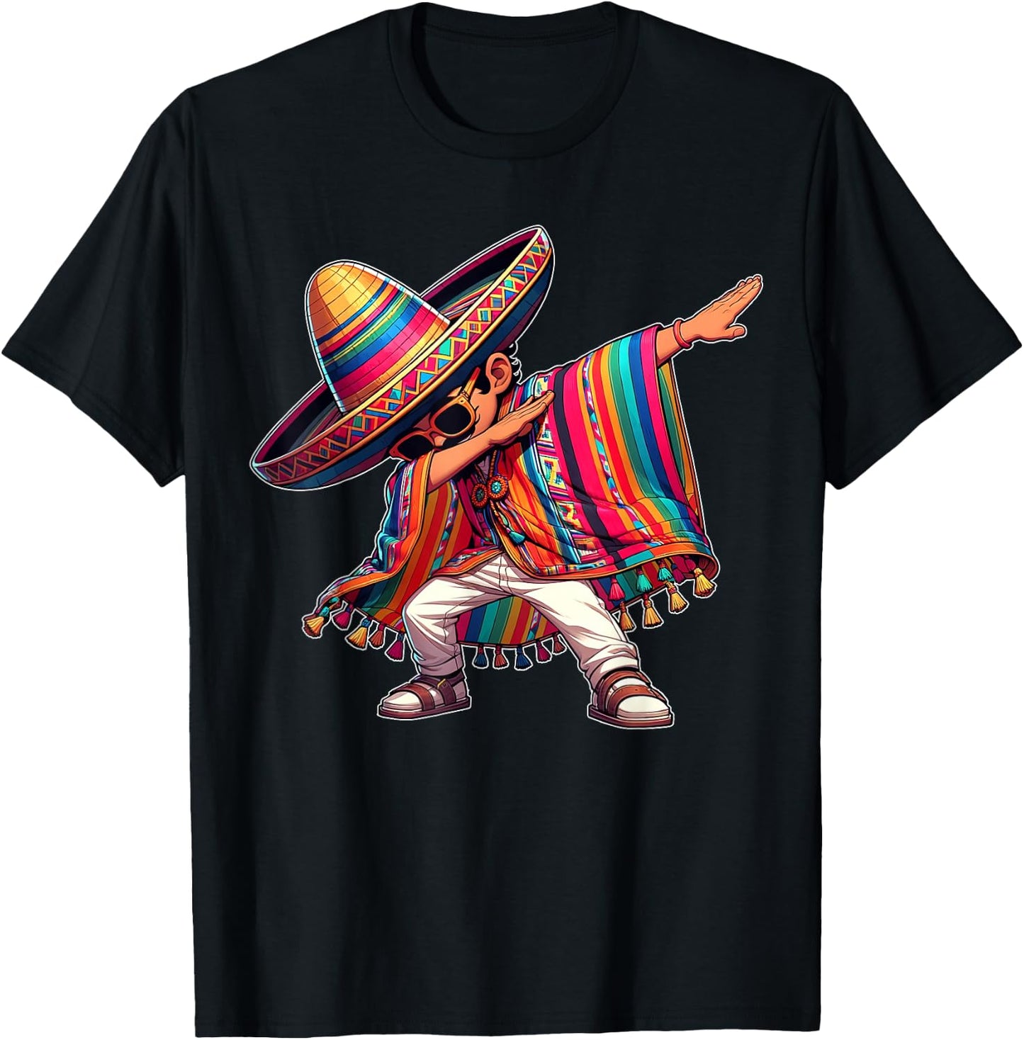 Dabbing Mexican Poncho Cinco de Mayo Men Sombrero Funny Dab T-Shirt - T-Shirt | Black