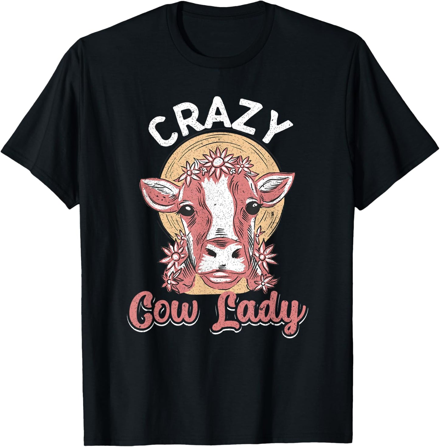 Crazy Cow Lady Funny Cow Lover Women Girls T-Shirt - T-Shirt | Black