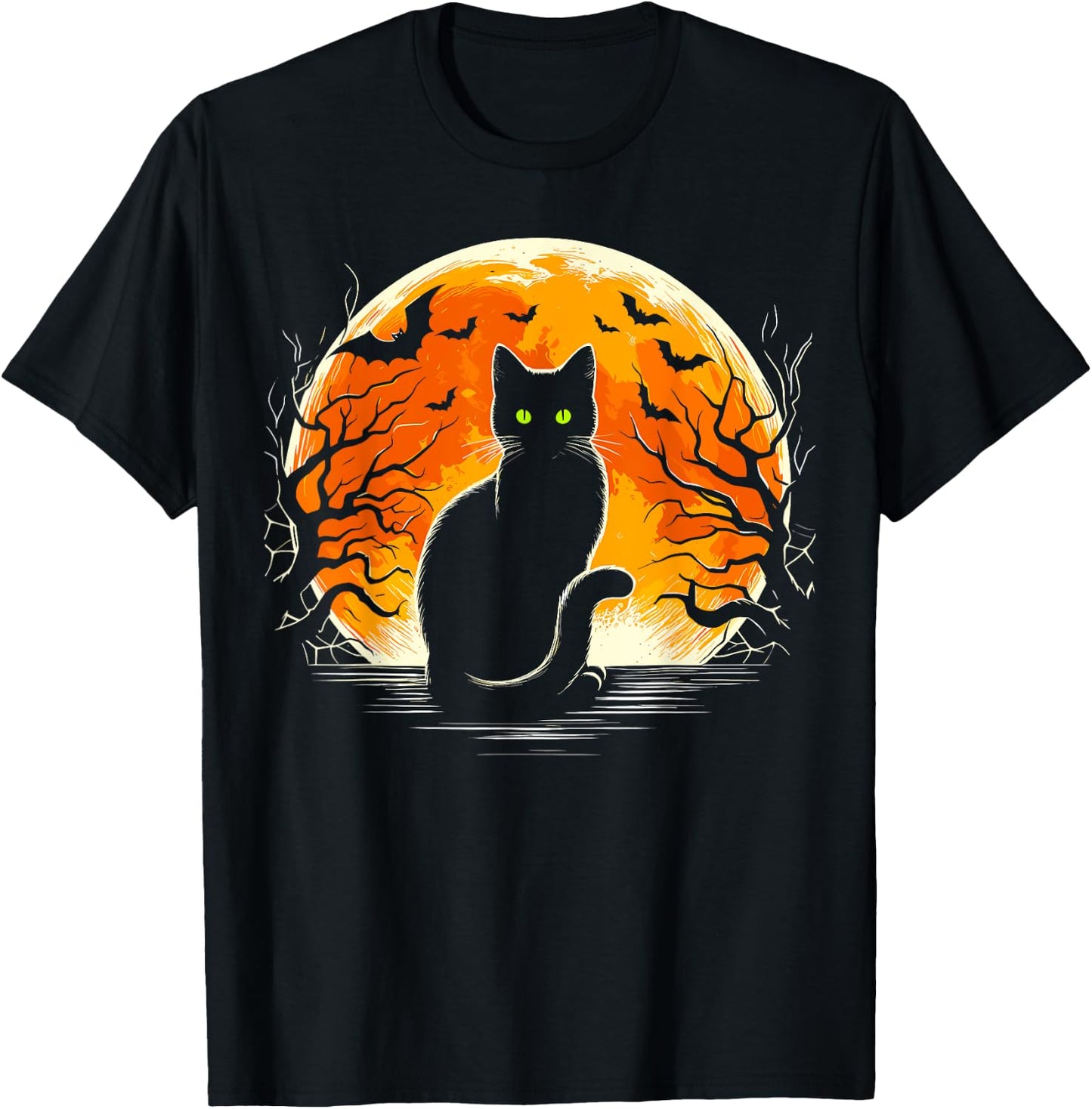 Cat Costume Retro Moon Cat Halloween Women Kids T-Shirt - T-Shirt | Black