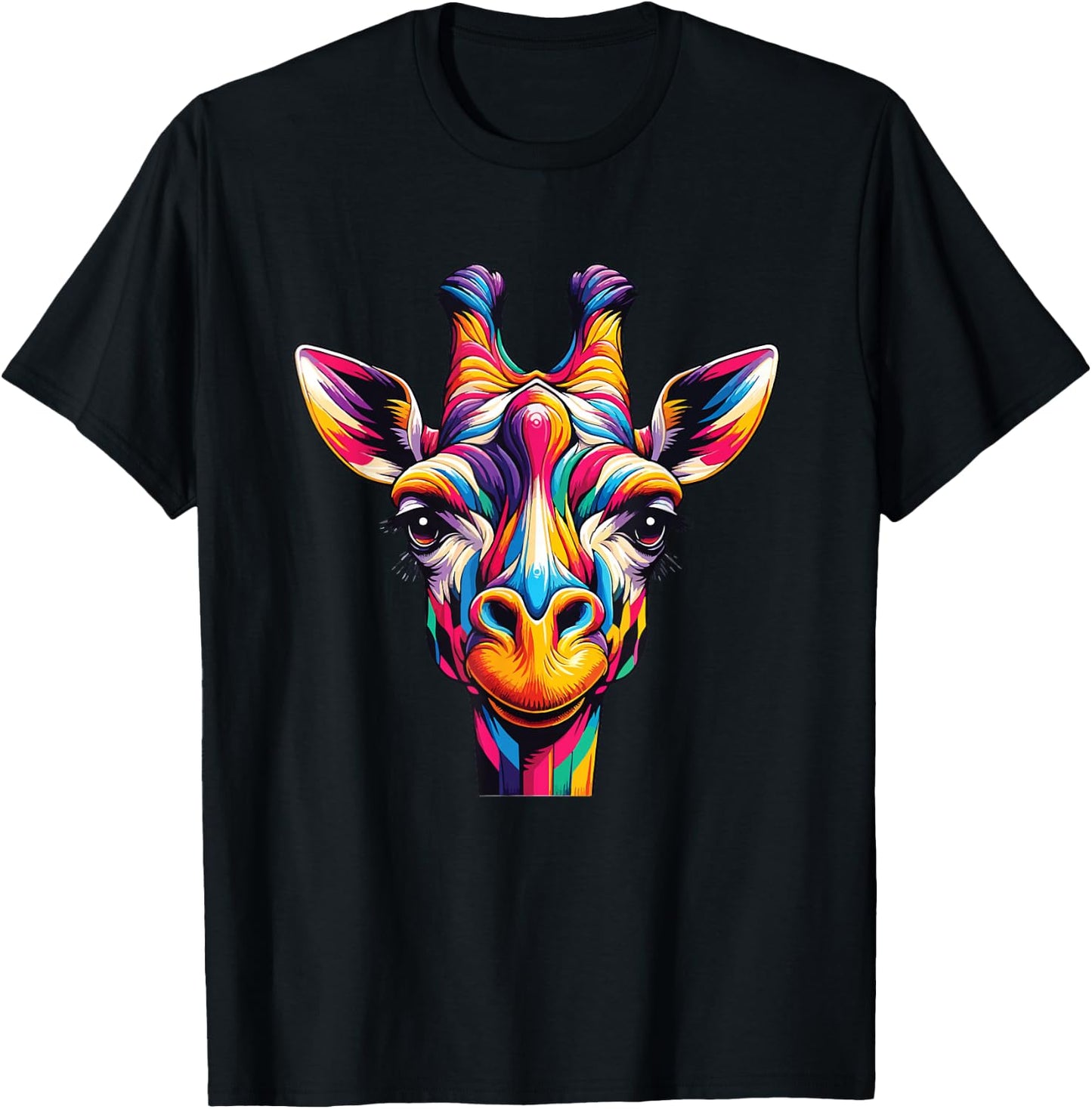 Giraffe Rainbow Colorful Love Wild Animals Zoo Jungle T-Shirt - T-Shirt | Black