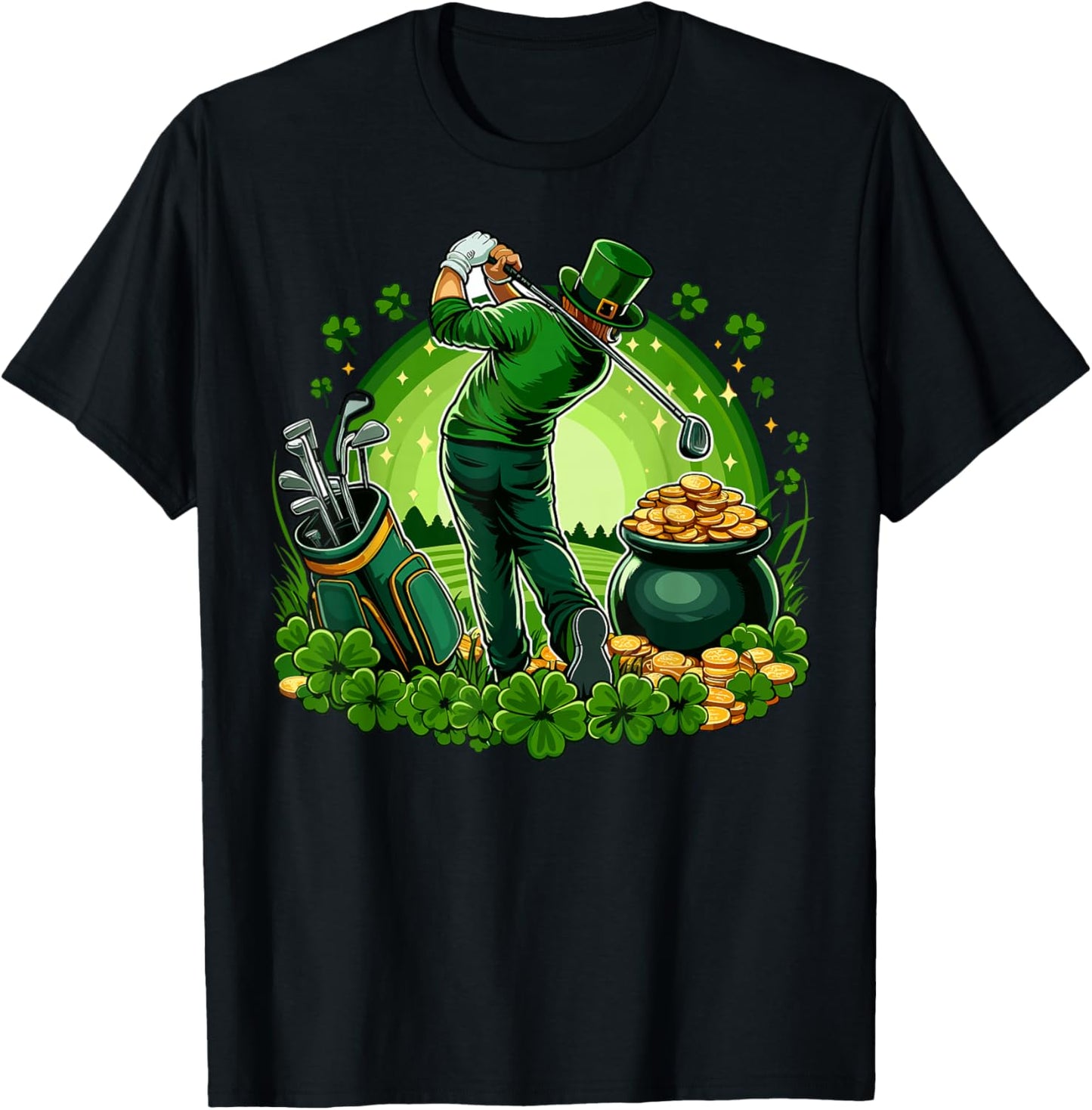 St Paddys Day Golf Men St Patty's Day Golf Golfing Golfer T-Shirt - T-Shirt | Black