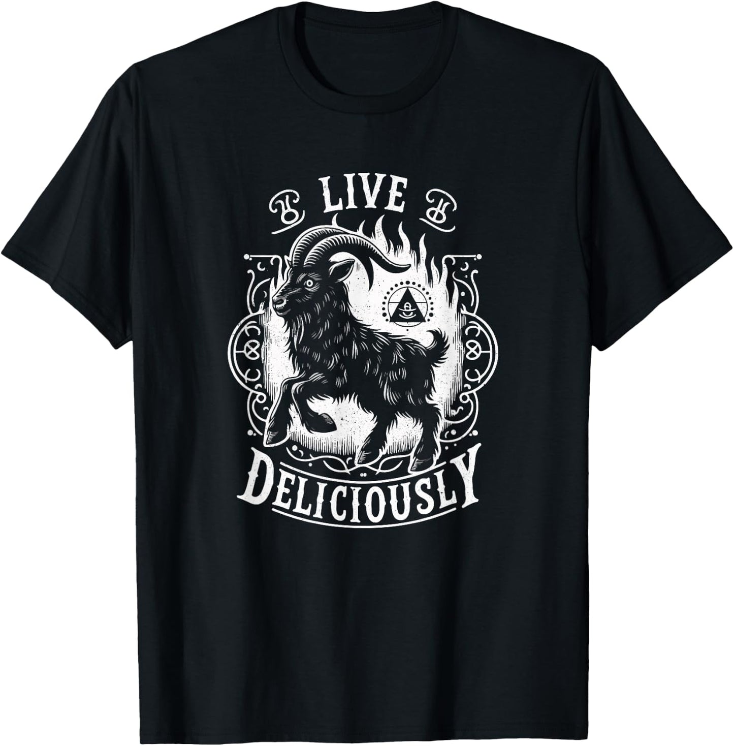 Vintage Witch Horror Goth Occult Live Deliciously T-Shirt - T-Shirt | Black