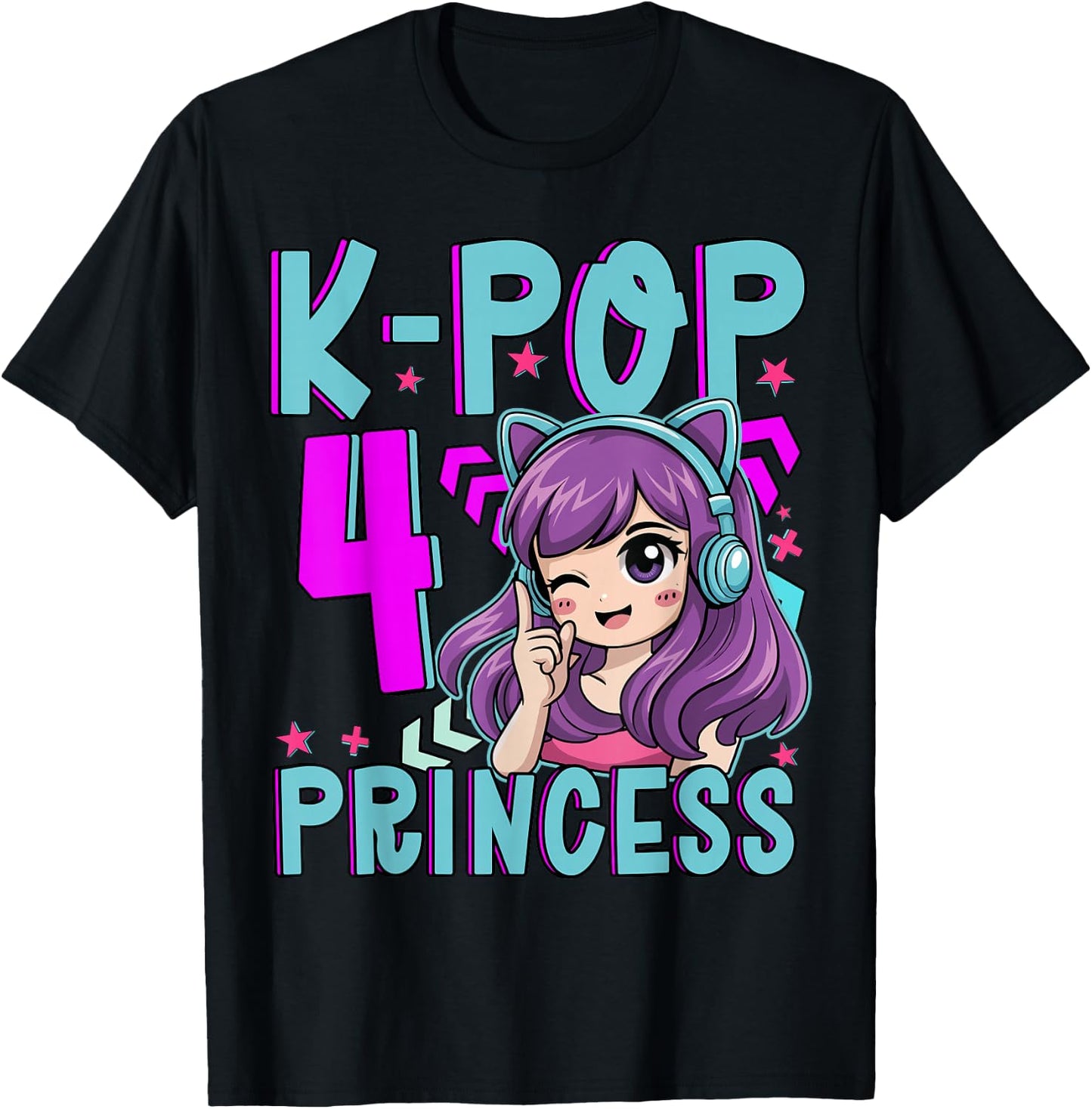 K-Pop Princess Age 4 Years Old Birthday Kid T-Shirt - T-Shirt | Black