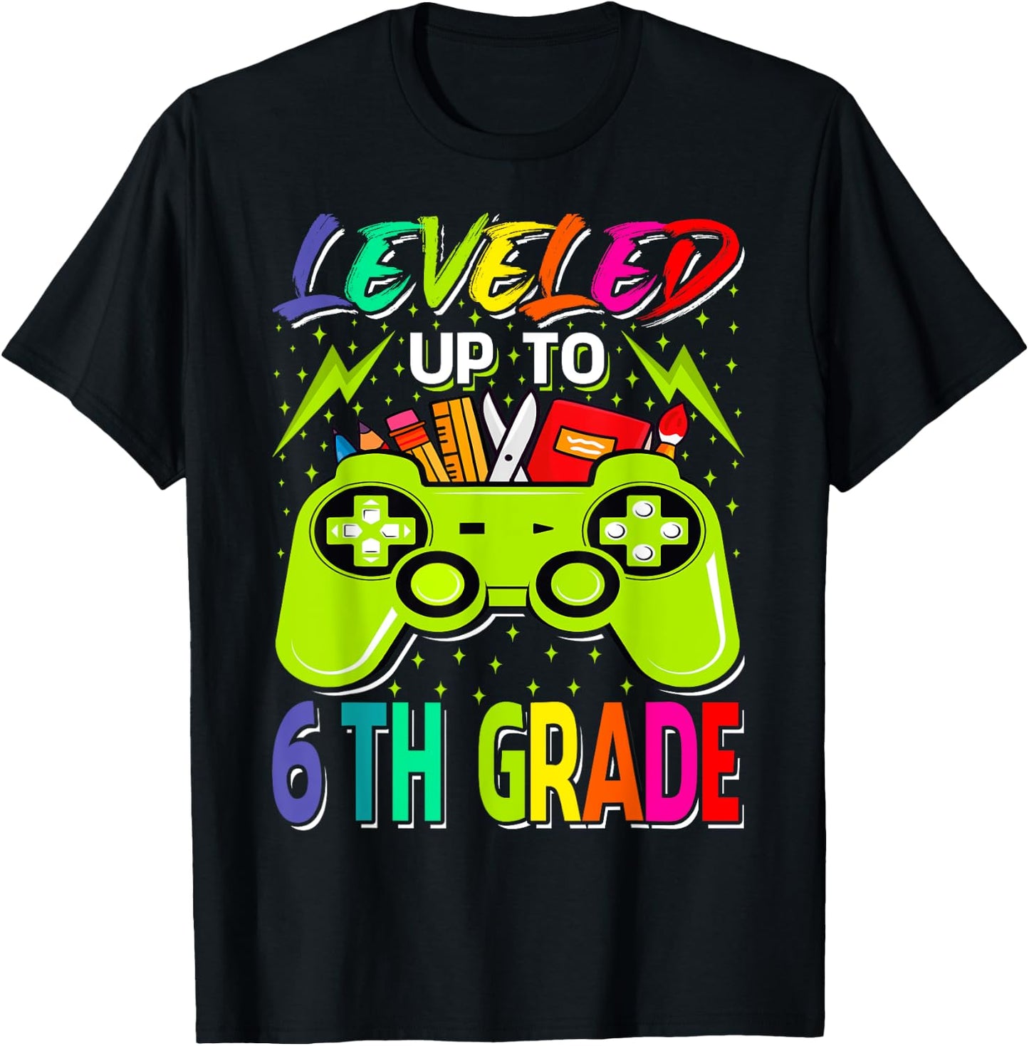 Leveled Up To 6th Grade Gamer Back To School First Day Boys T-Shirt - T-Shirt | Black