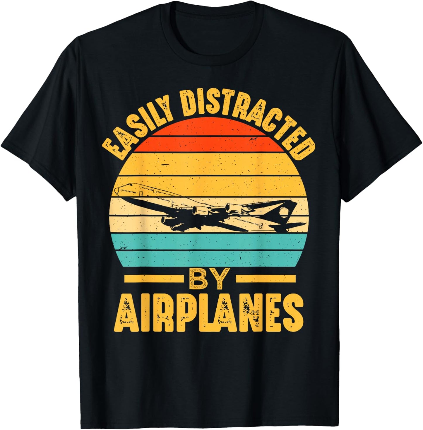 Easily Distracted By Airplanes Pilot Funny Aviation Men Boys T-Shirt - T-Shirt | Black