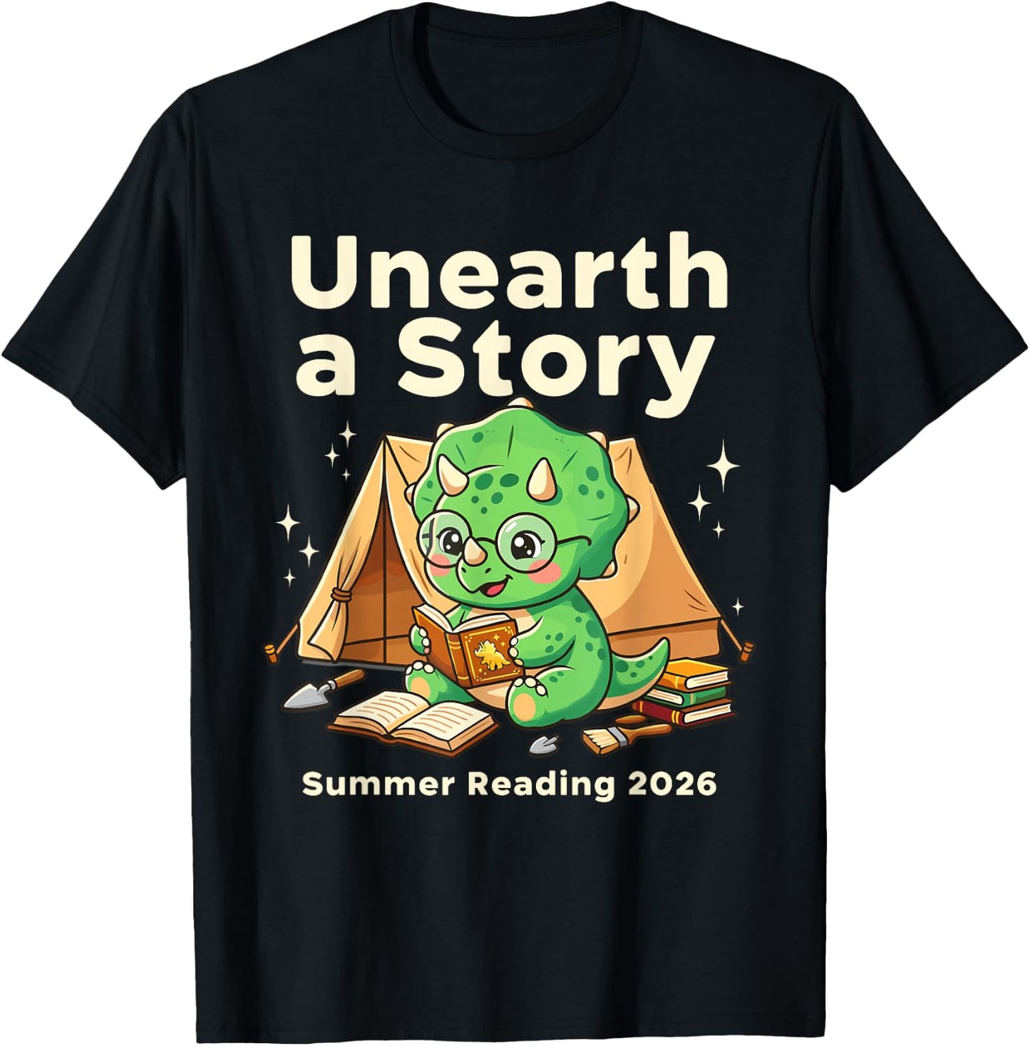 Unearth A Story Summer Reading 2026 Dinosaur Book Floral T-Shirt - T-Shirt | Black
