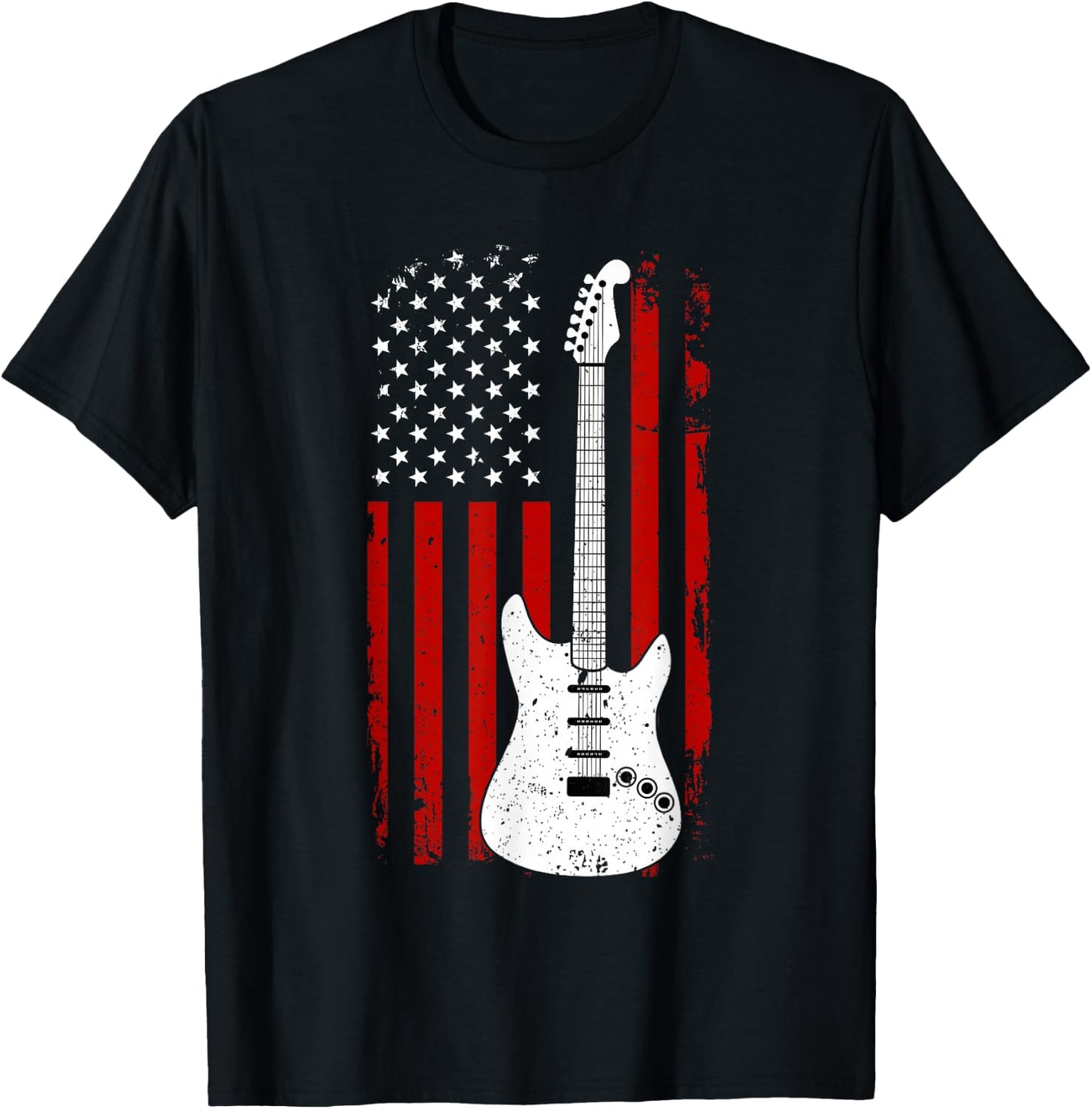 Guitar American US Flag Music Player Electric Guitarist Gift T-Shirt - T-Shirt | Black
