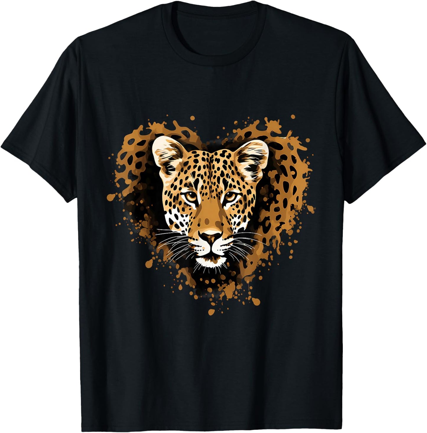Leopard Heart Animal Art Savanna Nature Artwork Wildlife T-Shirt - T-Shirt | Black