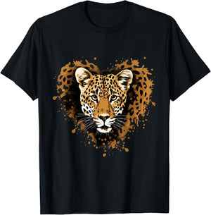 Leopard Heart Animal Art Savanna Nature Artwork Wildlife T-Shirt - T-Shirt | Black