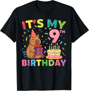 Es ist Mein 9. Geburtstag Capybara, 9 Jahre, Junge, Mädchen, Cappy Bday T-Shirt - T-Shirt | Black