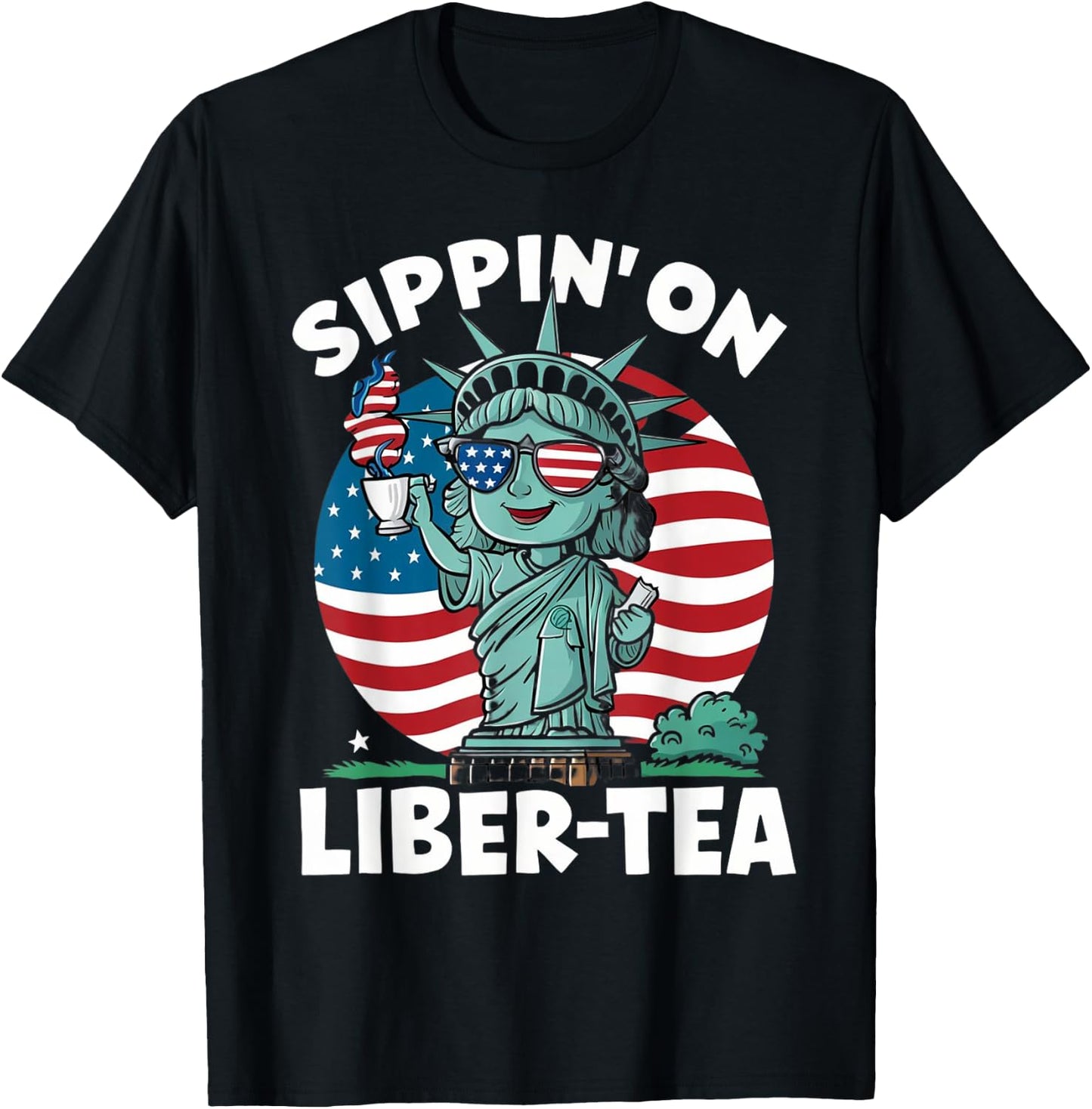 Sippin' On Liber Tea Funny 4th Of July Patriotic USA Flag Women Men T-Shirt - T-Shirt | Black