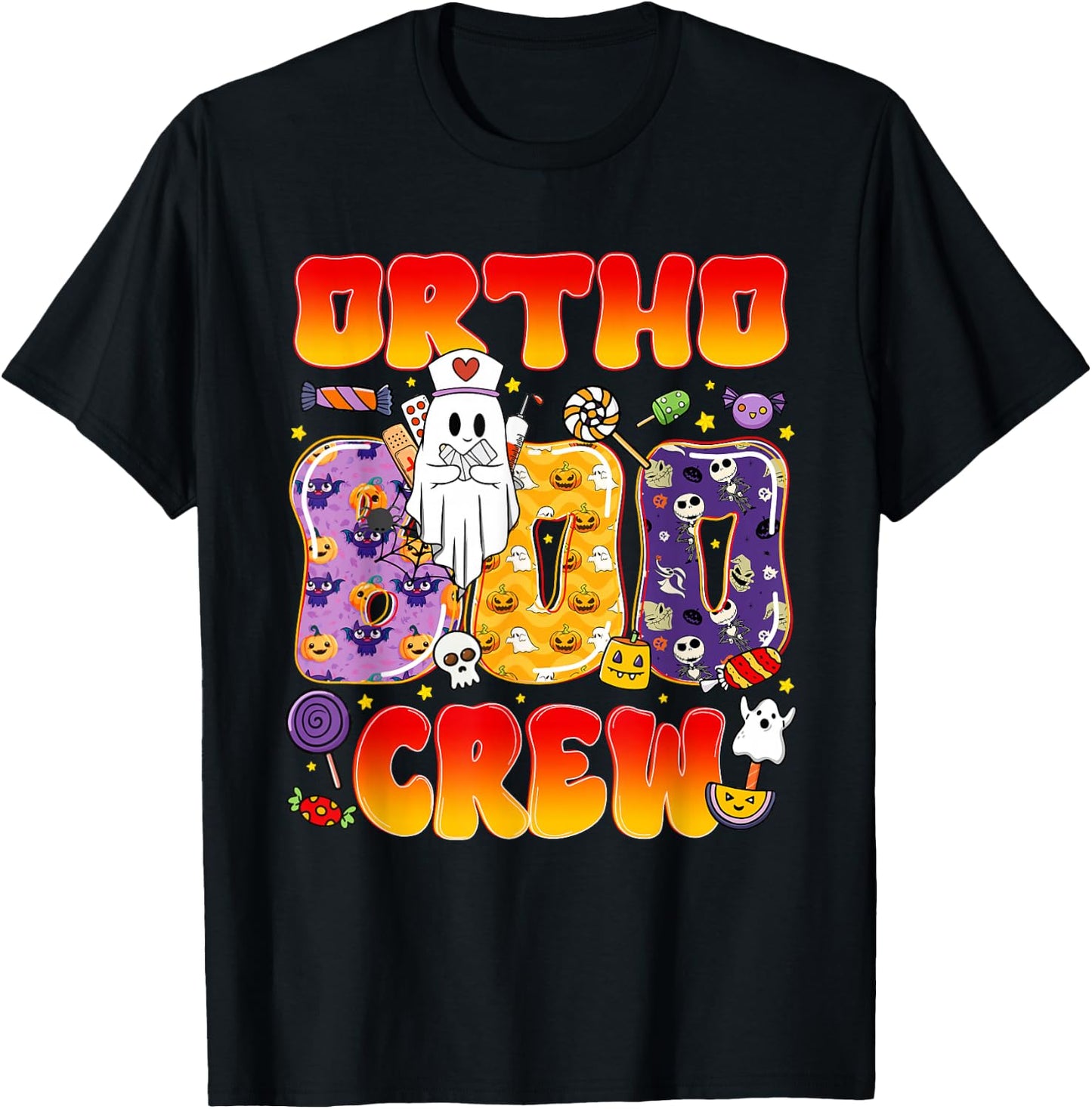 Ortho Boo Crew Ortho Nurse Funny Halloween T-Shirt - T-Shirt | Black
