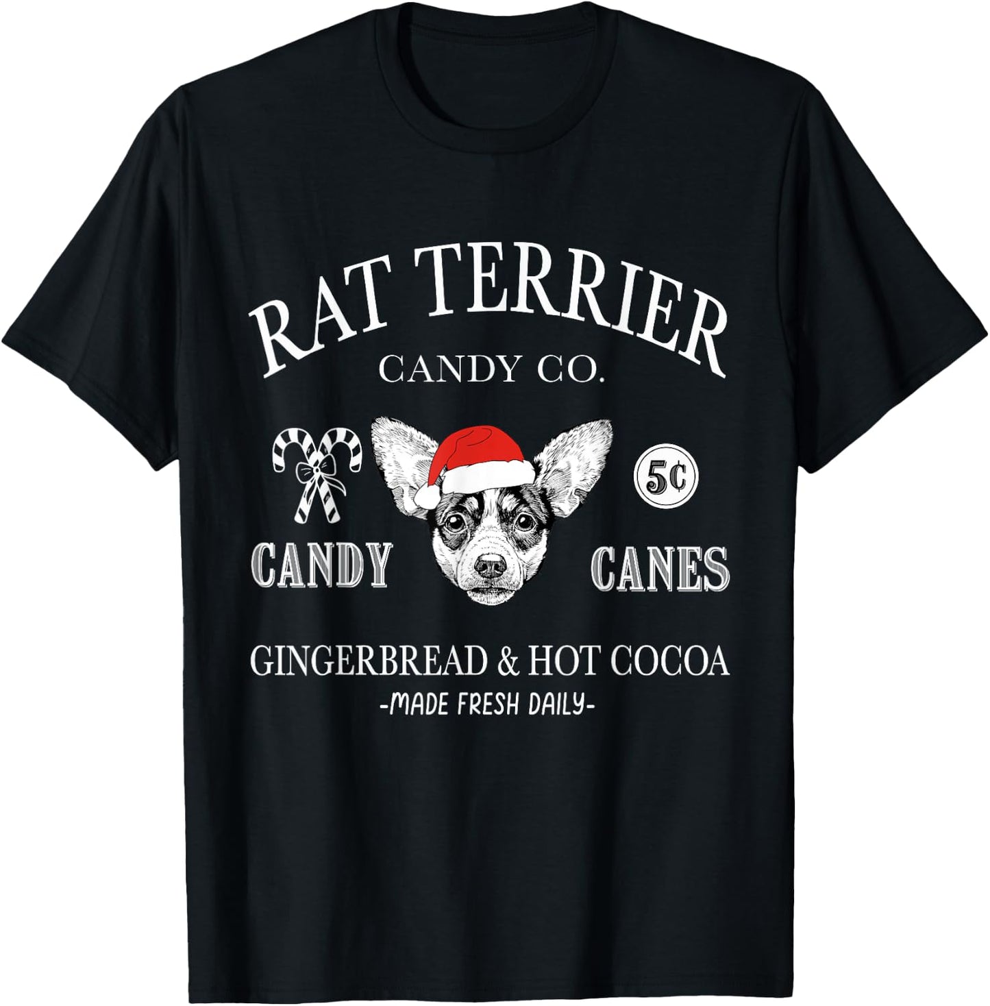 Funny Santa Rat Terrier Mom Christmas Vintage Holiday T-Shirt - T-Shirt | Black