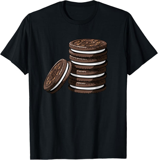 Stack of Chocolate Cream Cookies Illustration Snack Lover T-Shirt - T-Shirt | Black