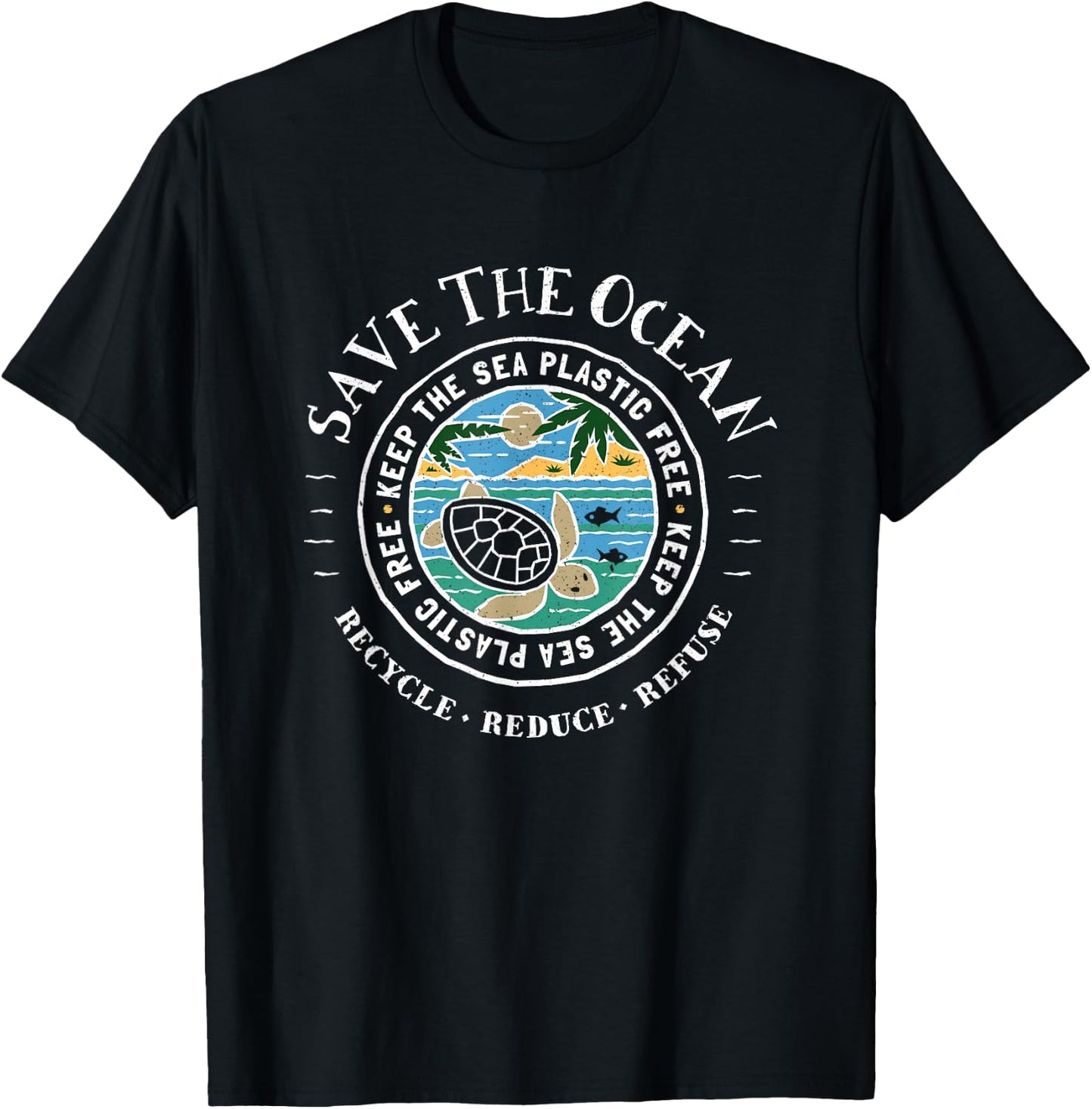 Save The Ocean Keep The Sea Plastic Free Turtle T-Shirt - T-Shirt | Black
