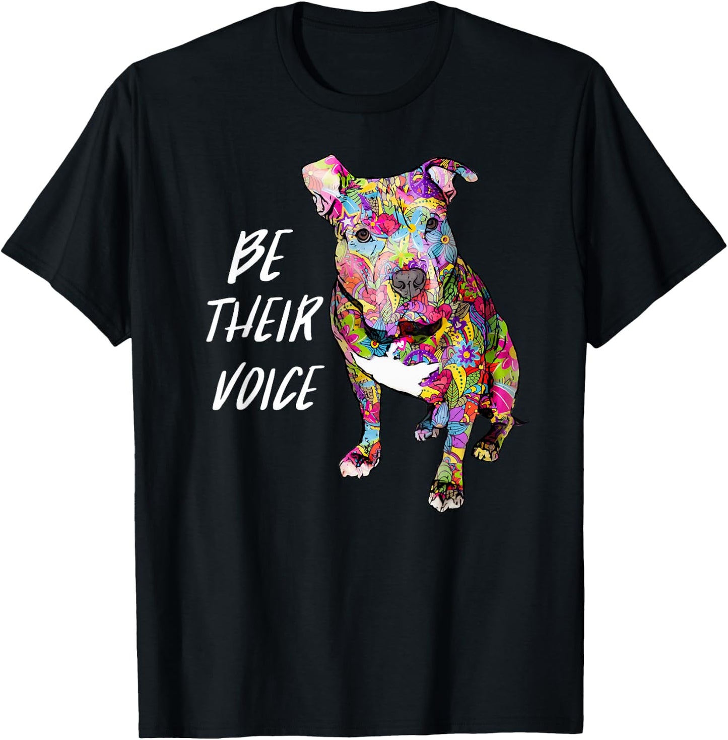 Pitbull Hippie Be Their Voice Peace Love and Pitbulls T-Shirt - T-Shirt | Black