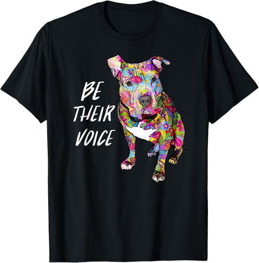Pitbull Hippie Be Their Voice Peace Love and Pitbulls T-Shirt - T-Shirt | Black